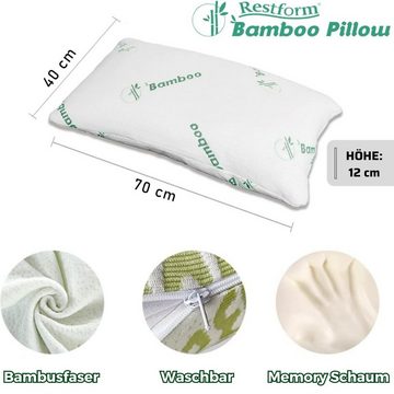Kopfkissen Bamboo Pillow Kopfkissen mit Bambusfaserbezug, Restform®, Füllung: viskoelastischer Schaum, Bezug: Bambusfasern, Rückenschläfer, Bauchschläfer, Seitenschläfer, Spar-Set, 1er oder 2er Set, für Allergiker geeignet, Temperaturregulierend