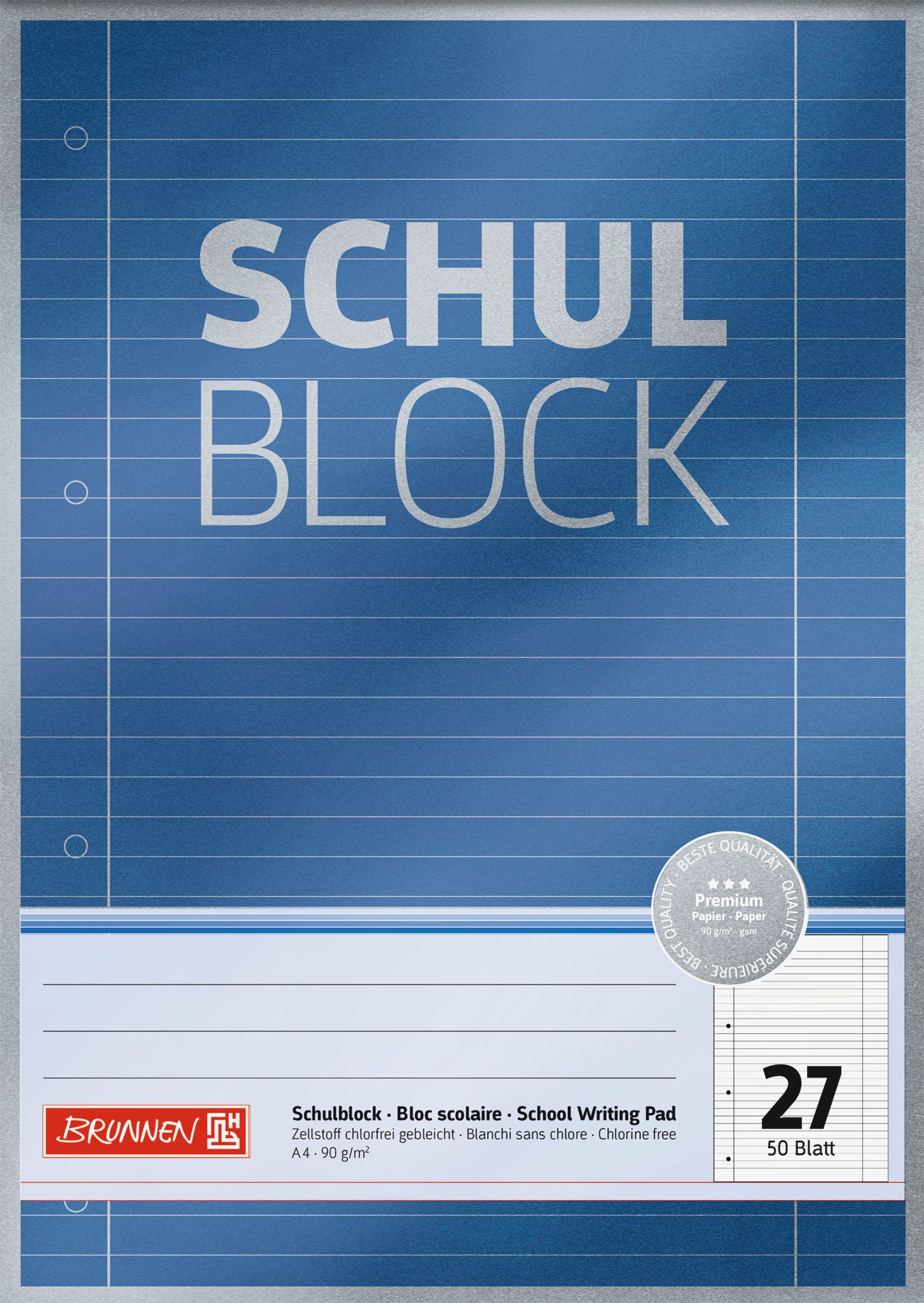 BRUNNEN Collegeblock Block Premium "Schulblock" A4 liniert mit Randlinie innen und außen Li