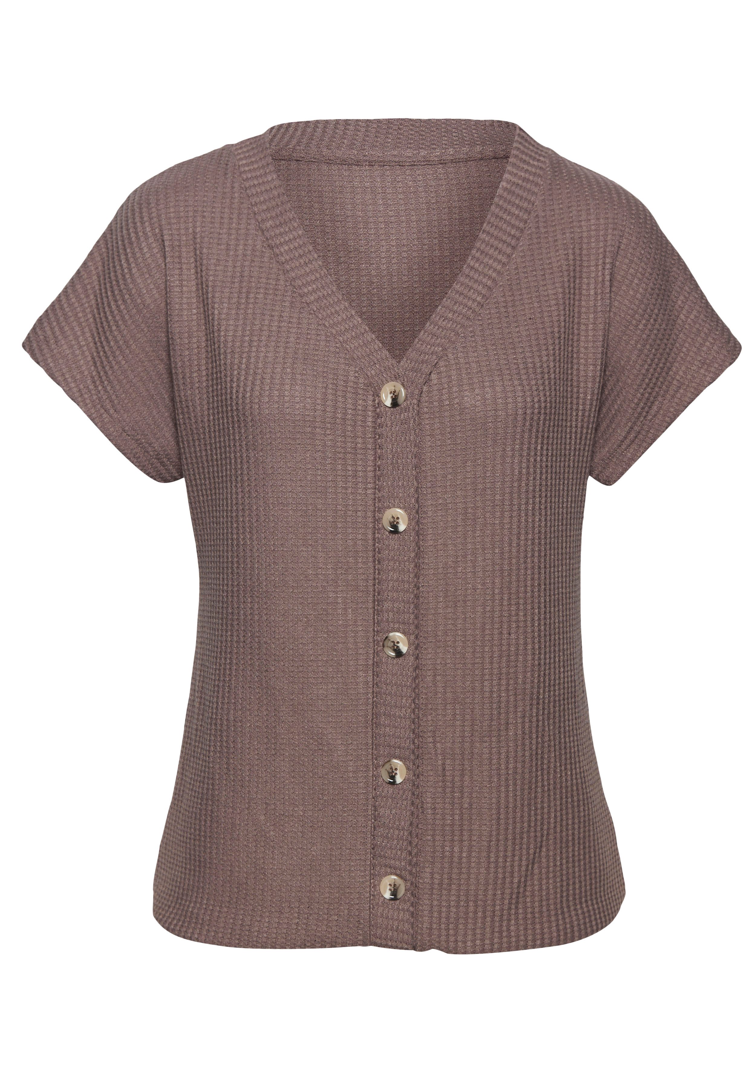 LASCANA Kurzarmshirt mit Zierknopfleiste aus weicher Piqué-Qualität günstig online kaufen