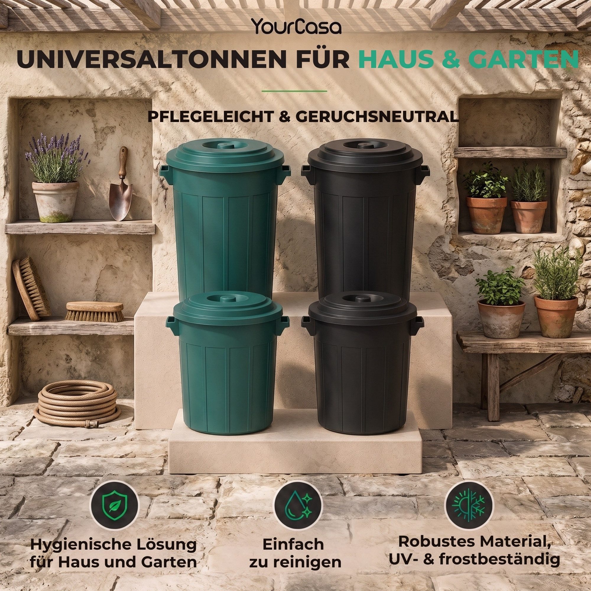 YourCasa Mülleimer YourCasa Mülltonne - Mülleimer 50-70L mit Deckel und Trageriffen, Fassungsvermögen 50-70L