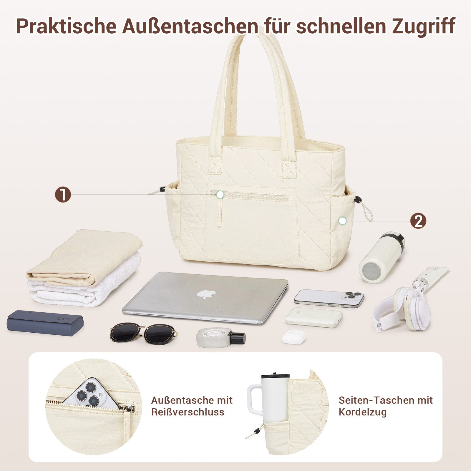 Miss Lulu Shopper Tasche Damen Groß Gesteppte Puffer Tote Bag 15,6 Zoll Laptoptasche