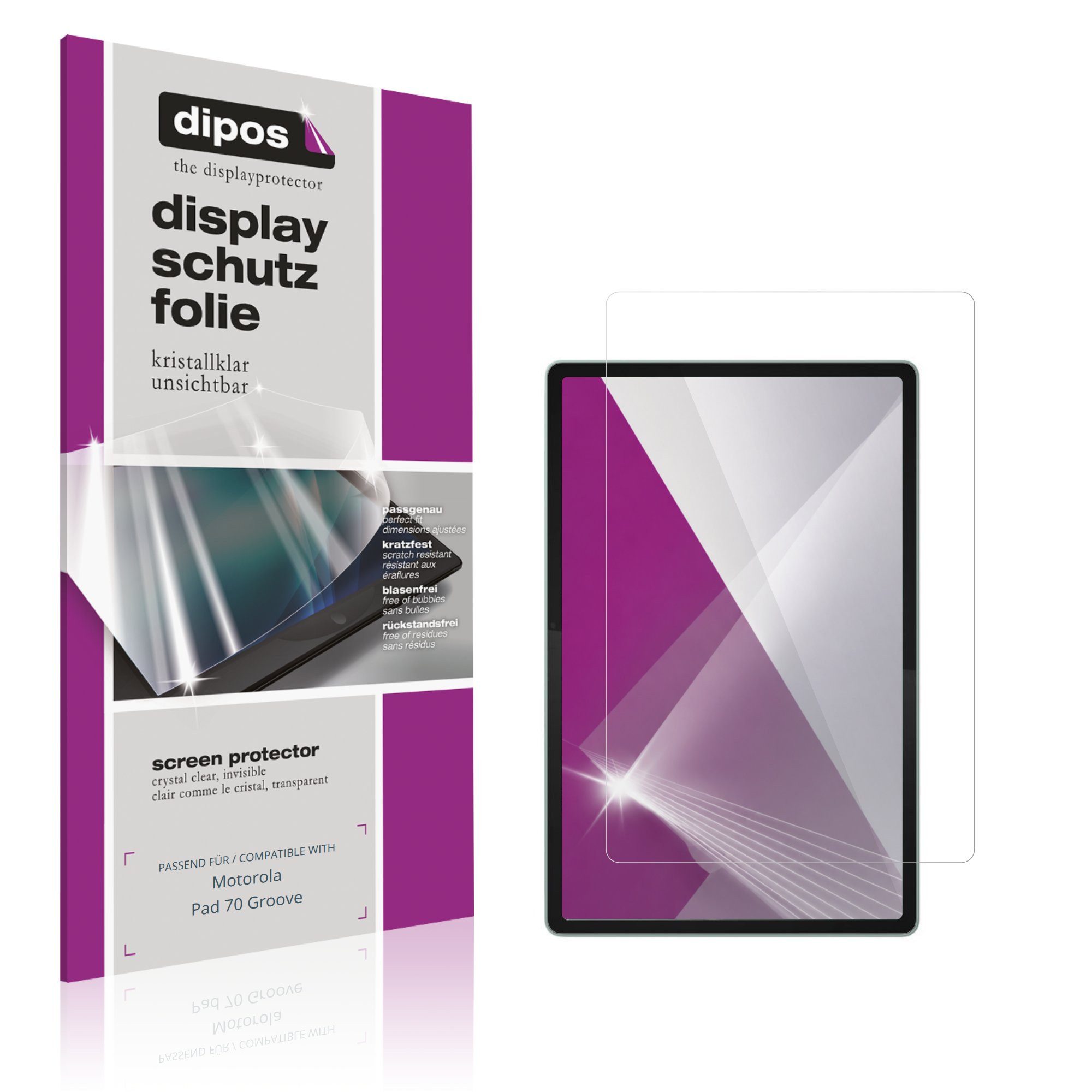 dipos Displayschutzfolie Schutzfolie für Motorola Pad 70 Groove, 2 Stück, Displayschutz Schutz Folie Made in Germany