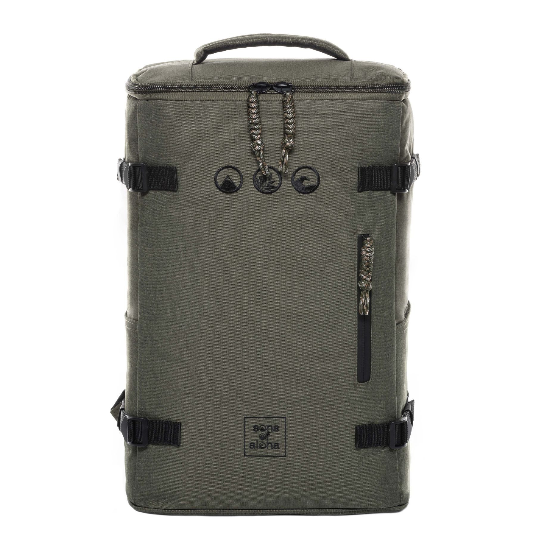 SONS OF ALOHA Rucksack XL Top-Loader Sporttasche Rucksack 15 Zoll olive, Backpack Kurier-Rucksack groß inkl. Laptopfach recyceltes PET