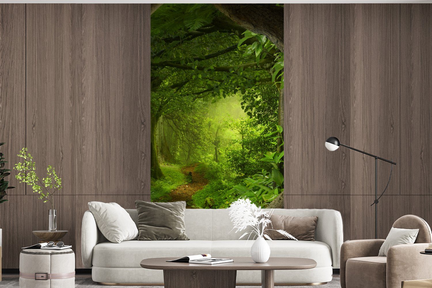 Natur Dschungel - Fototapete Vliestapete bedruckt, Pflanzen, Matt, St), - - MuchoWow Tropisch Fototapete - (2 für Grün Wohnzimmer Küche, Schlafzimmer
