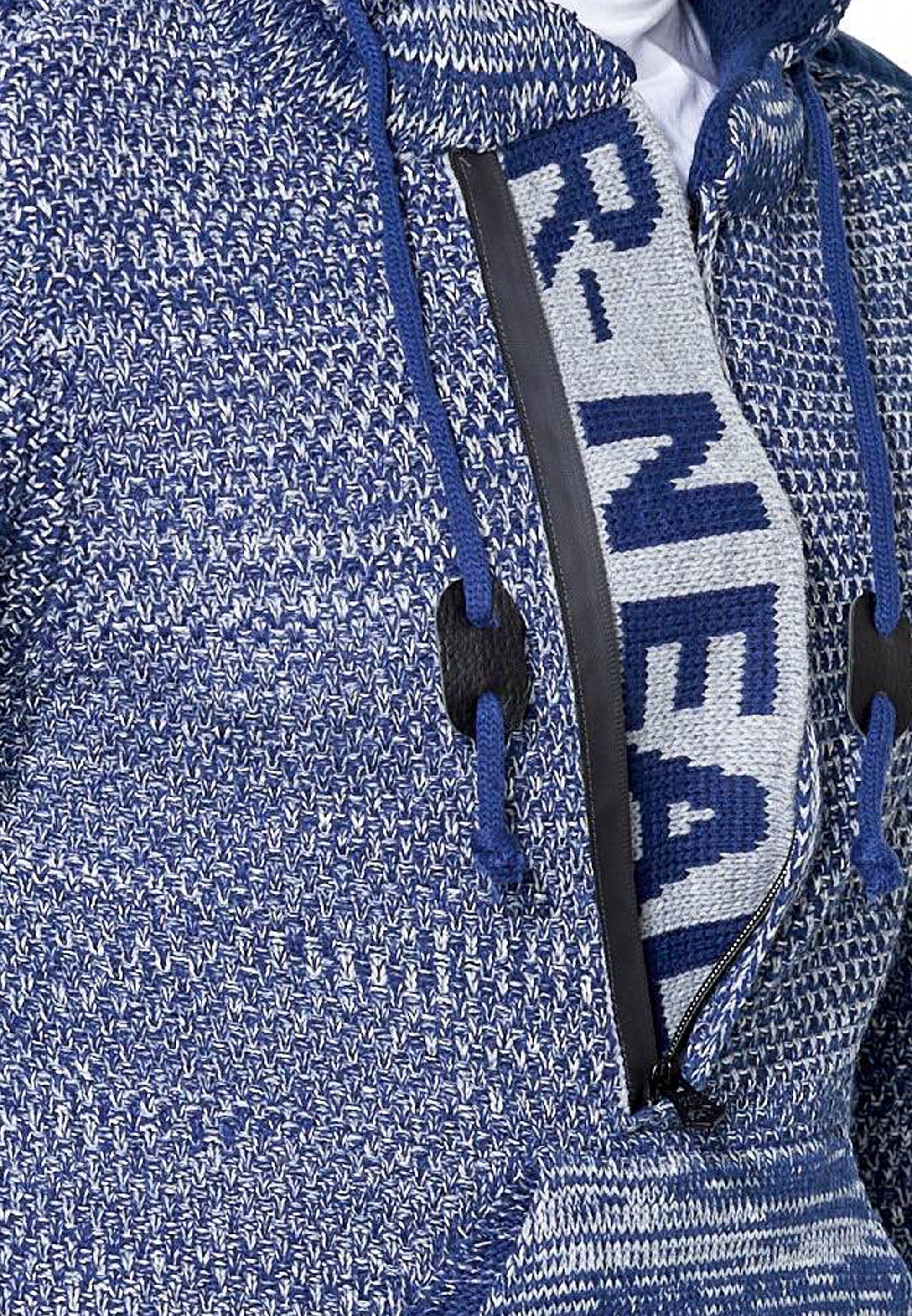 Rusty Neal Knitwear mit Kapuzensweatshirt blau praktischem Reißverschluss