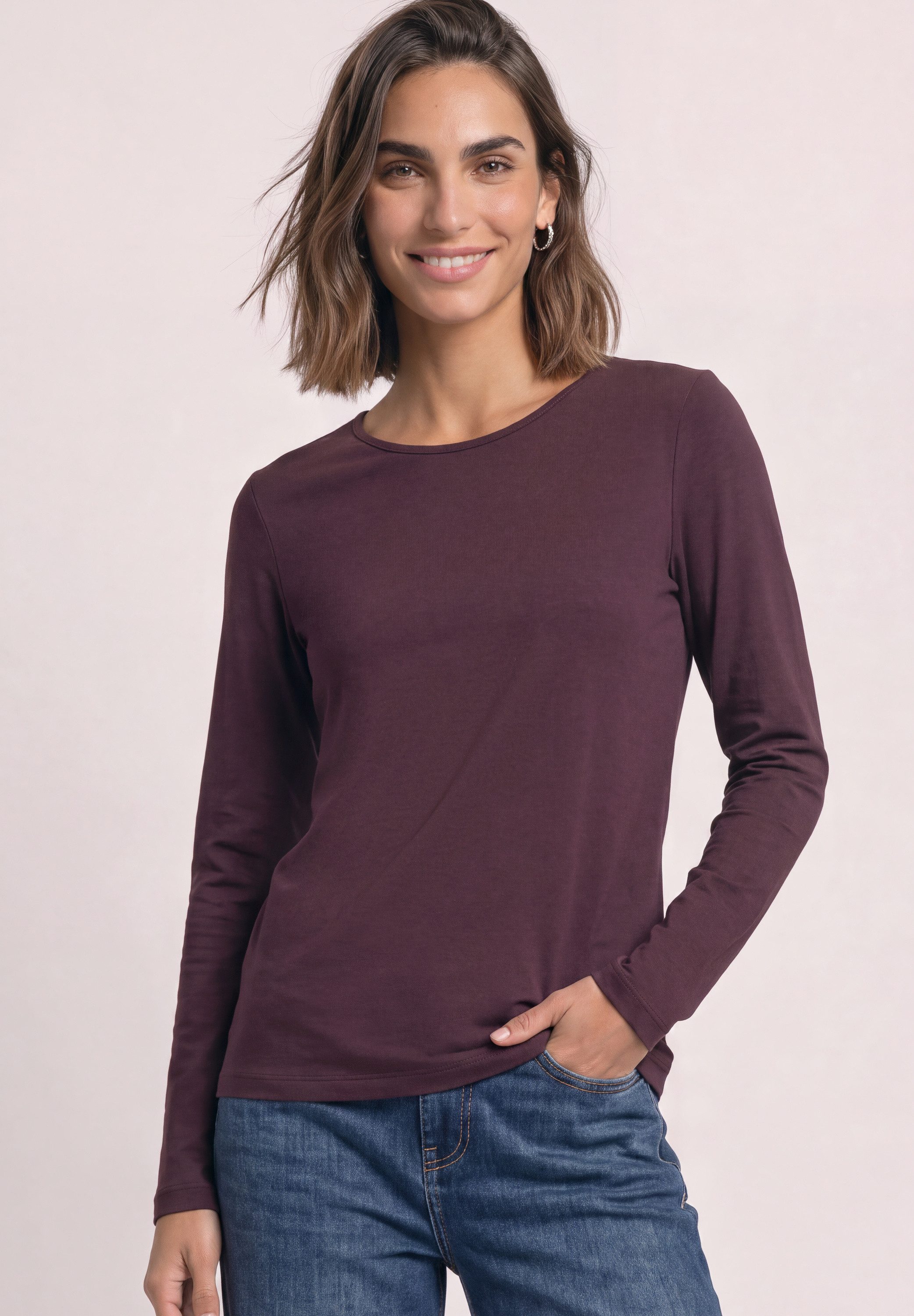 STREET ONE Langarmshirt in Unifarbe