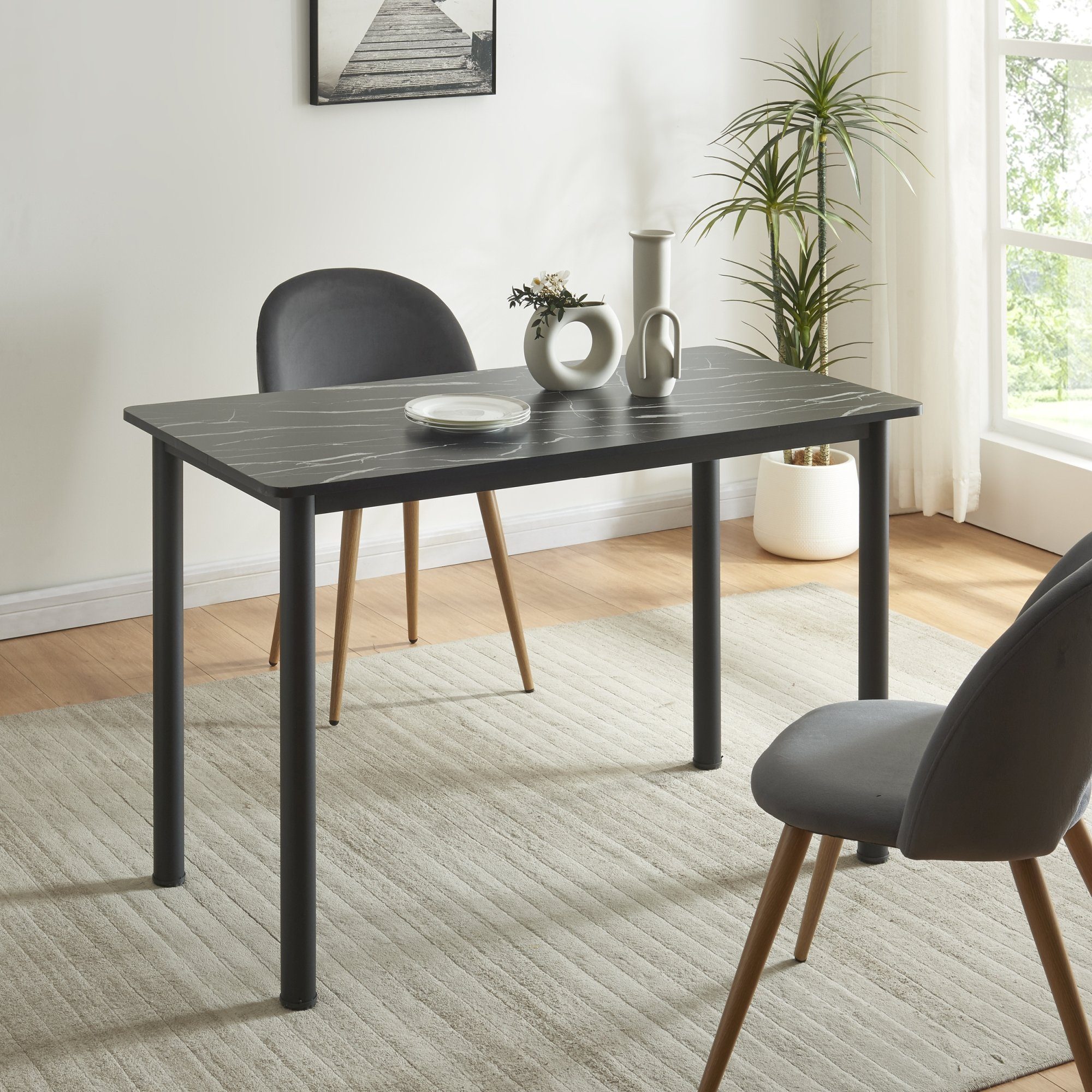 en.casa Esstisch, »Tammela« für 4 Personen 120x60 cm Marmoroptik schwarz günstig online kaufen