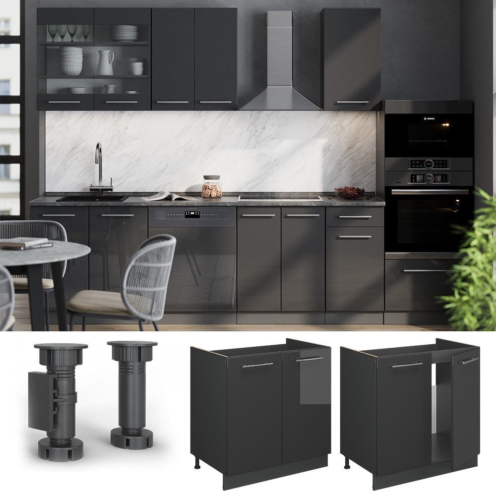 Vicco Unterschrank Fame-Line, Anthrazit Hochglanz/Anthrazit, 80 cm ohne Arbeitsplatte (1-St)