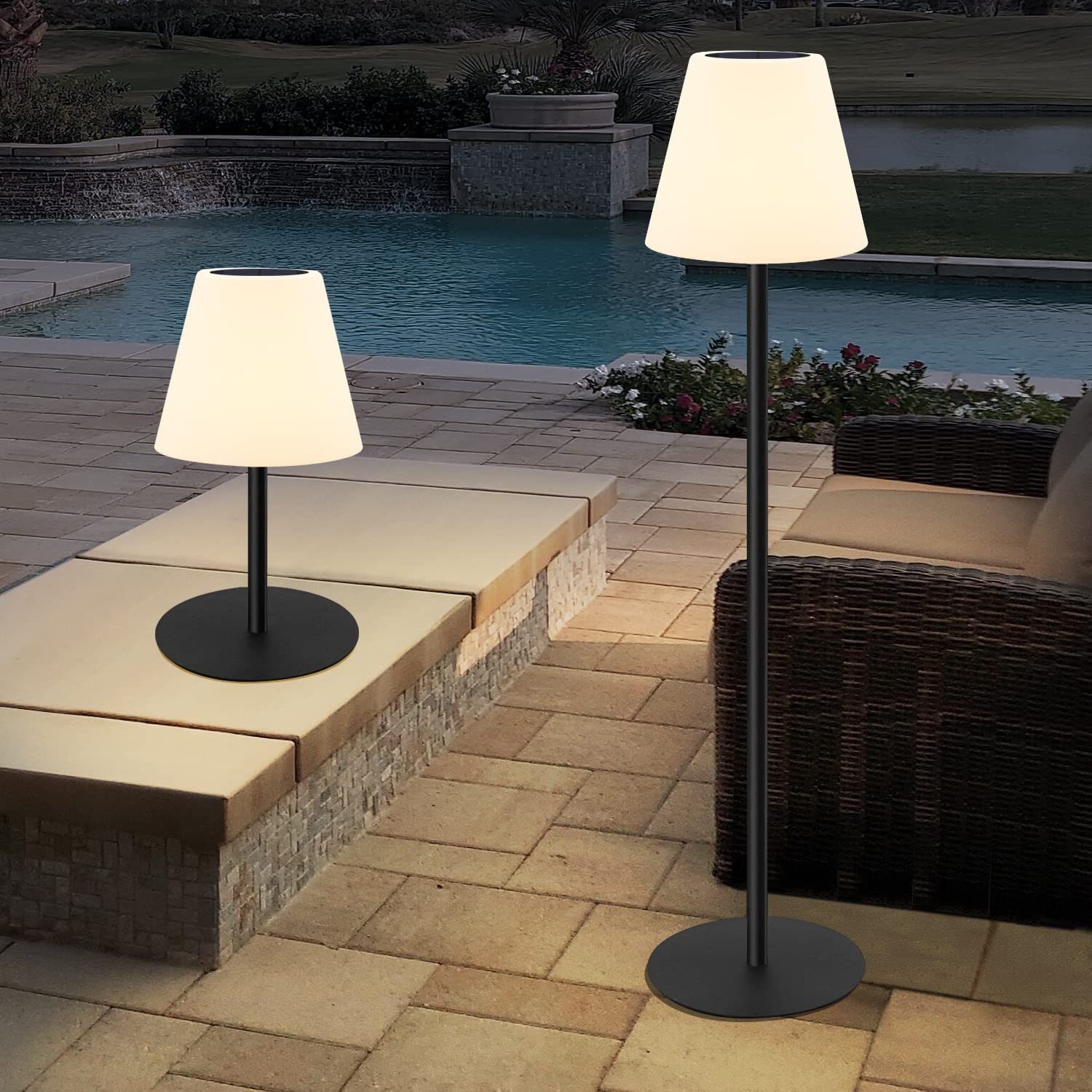 MALUX Stehlampe Solar Stehlampe RGB Kabellose Tischlampen IP54 für Terrasse, Indoor