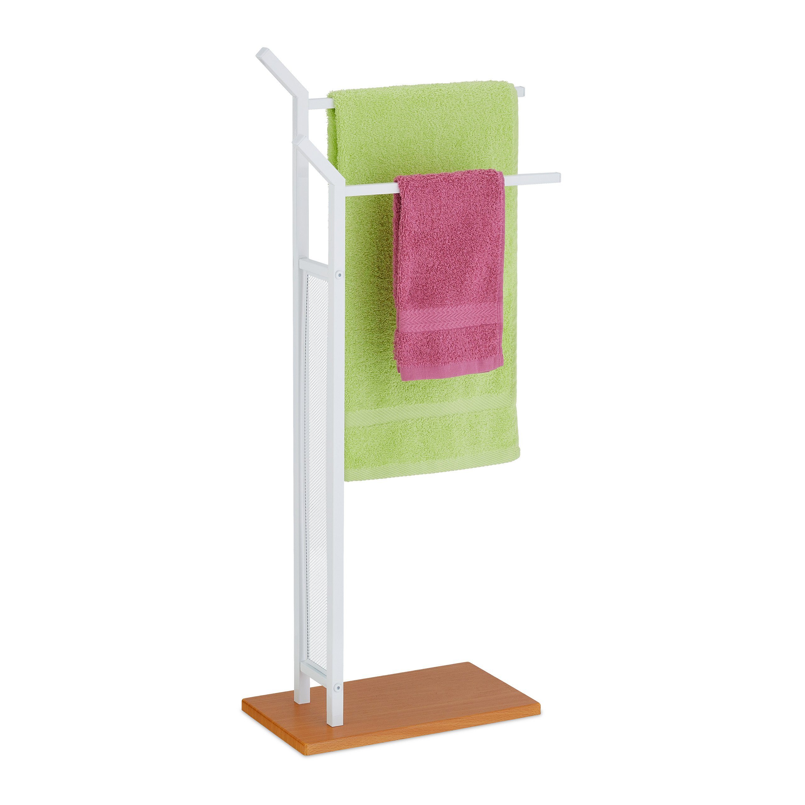 Relaxdays Handtuchständer 2 Arme - Freistehend 78,5cm Weiß Für Badetücher