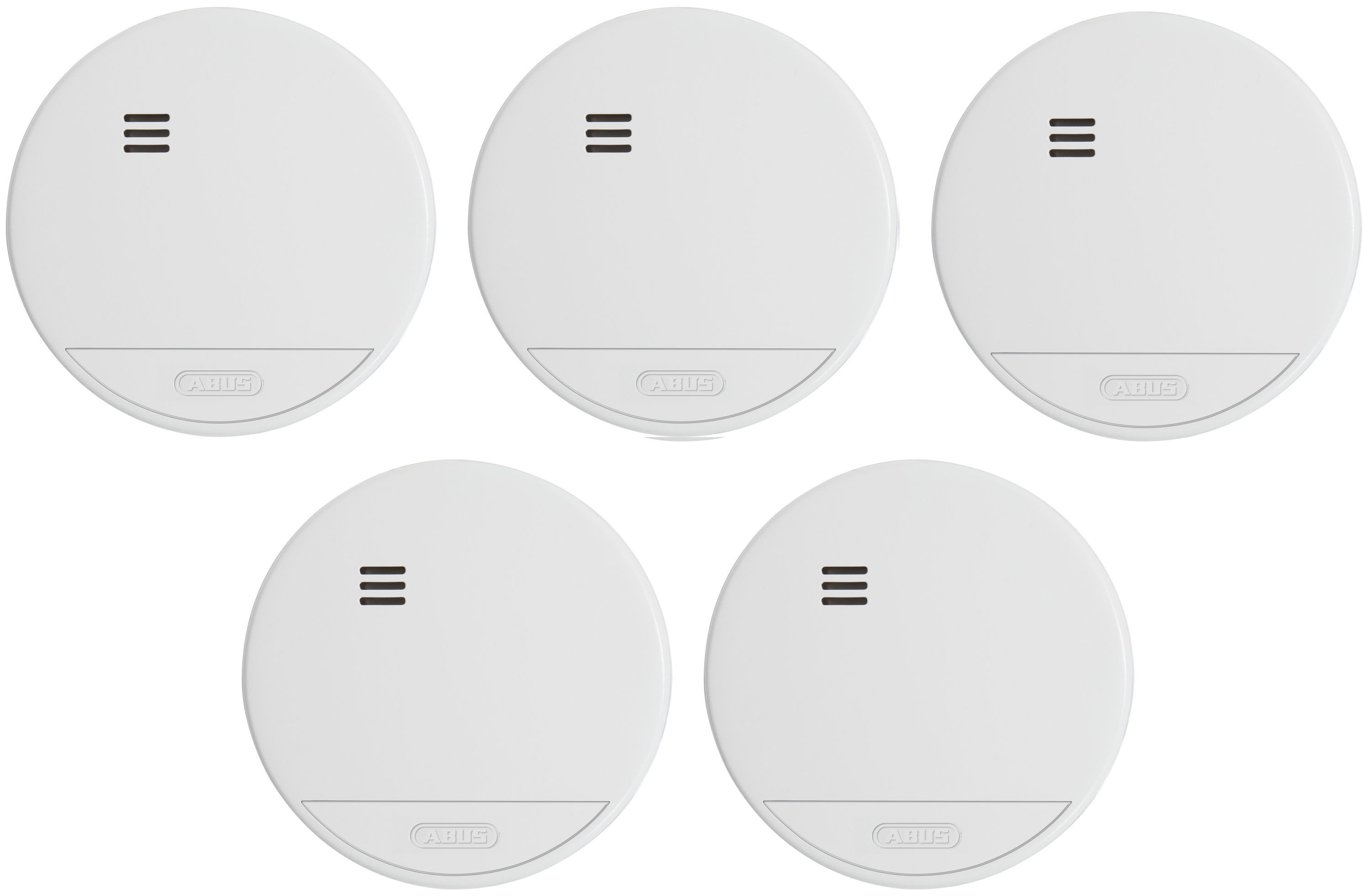 ABUS Rauchmelder RWM150, fest verbaute 10-Jahres-Batterie, Weiß, 5er Set Rauchmelder (Optischer Rauchmelder, für Wohnräume & VdS geprüft nach DIN EN 14604)