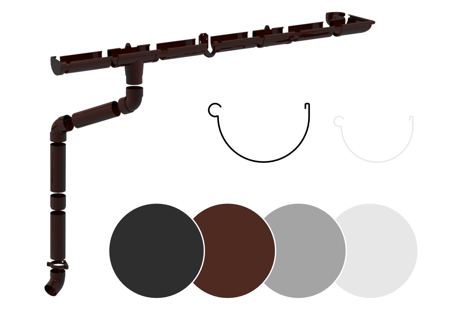 RainWay Dachrinne, Regenrinnen Komplettset (1 Dachseite) - PVC-U Kunststoff in 4 Farben, für Dachflächen > 100m² empfohlen (Komplettes Set - 2 Meter) Regenrinne Erweiterung