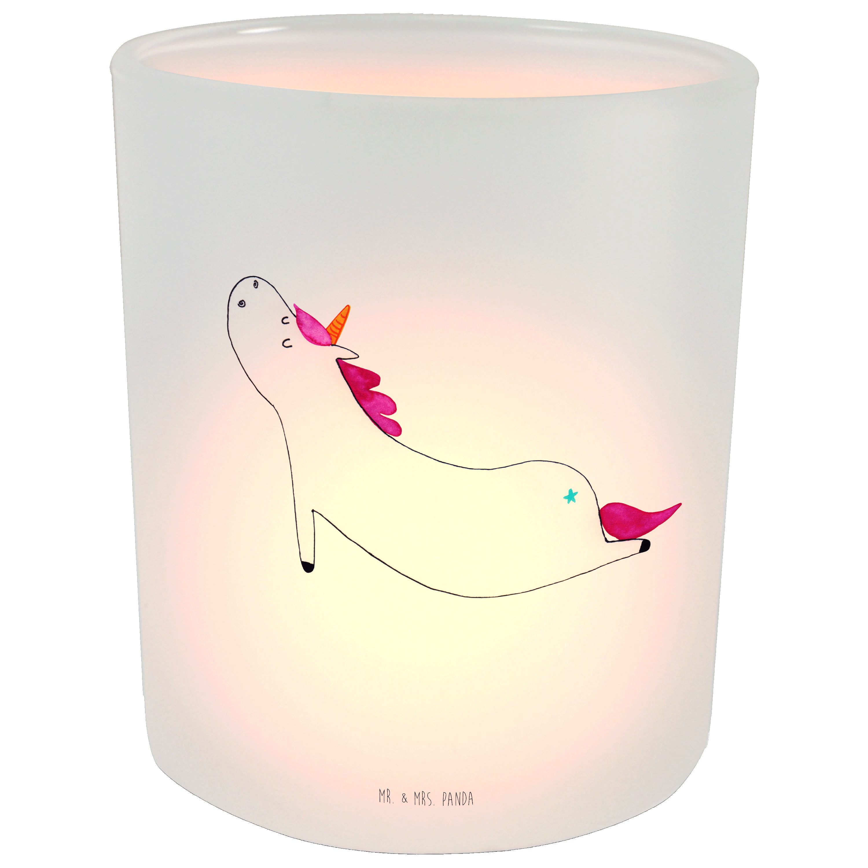 Mr. & Mrs. Panda Windlicht Einhorn Yoga - Transparent - Geschenk, Kerzenglas, Unicorn, lustig, P (1 St)
