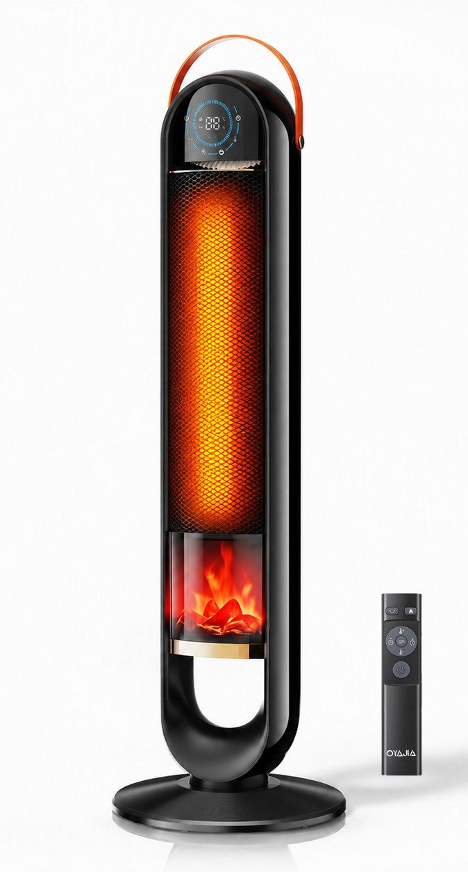 oyajia Heizstrahler Heizlüfter 2000W PTC Keramik, Oszillation, Flammeneffekt, Thermostat, Überhitzungs- & Kippschutz, 15H Timer, energiesparend leise, Wohnung