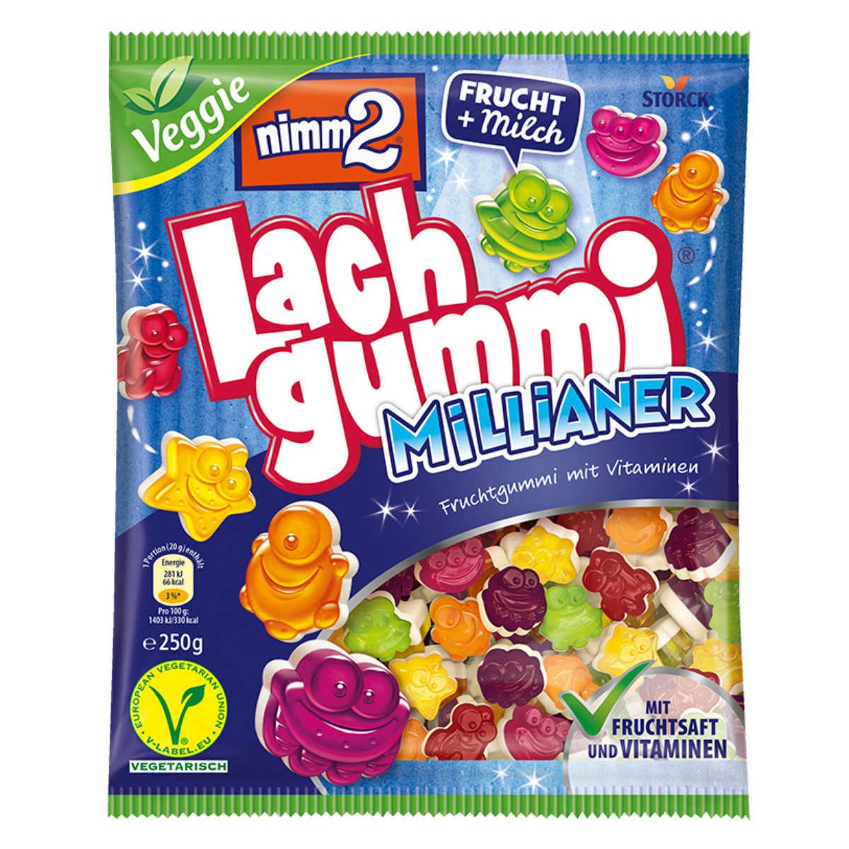 NIMM2 Süßigkeit, Storck Nimm2 Lachgummi Millianer Fruchtgummi mit Vitaminen 250g