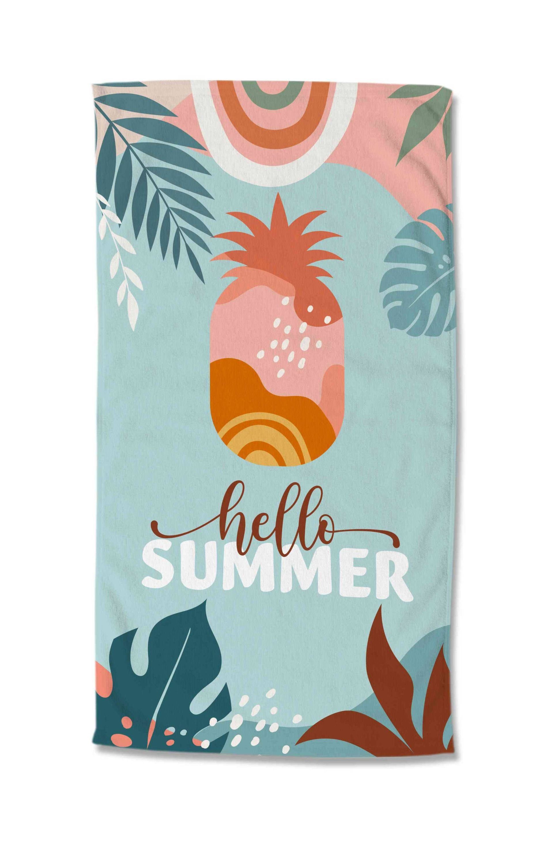 GMD Living Strandtuch HELLO SUMMER, Motiv: Sommer auf der Vorderseite und weiße Rückseite | Strandtücher