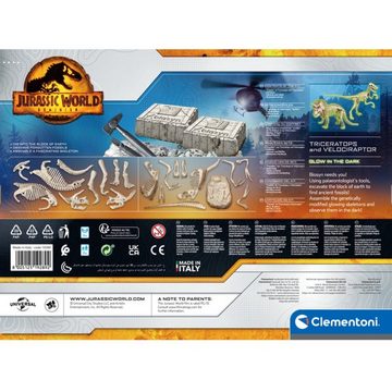 Clementoni® Experimentierkasten Jurassic World 3 - Ausgrabungs-Set Triceratops & Velociraptor