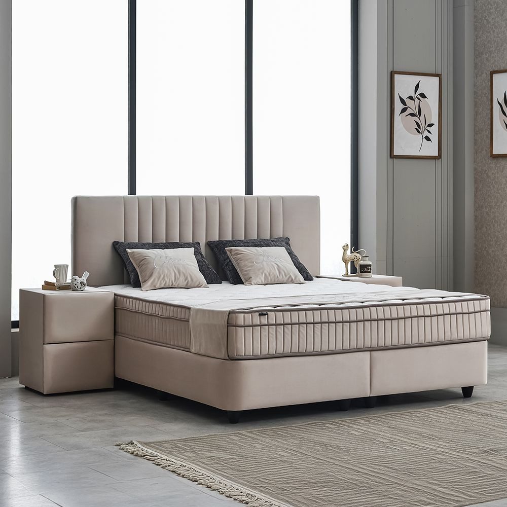 abc bedding Boxspringbett Komfortbett CLARA in Braun Beige Samt-Stoff (Bett mit Topper, inkl. Matratze und Topper), Voll-orthopädisches Schlafsystem inklusive Bettkasten