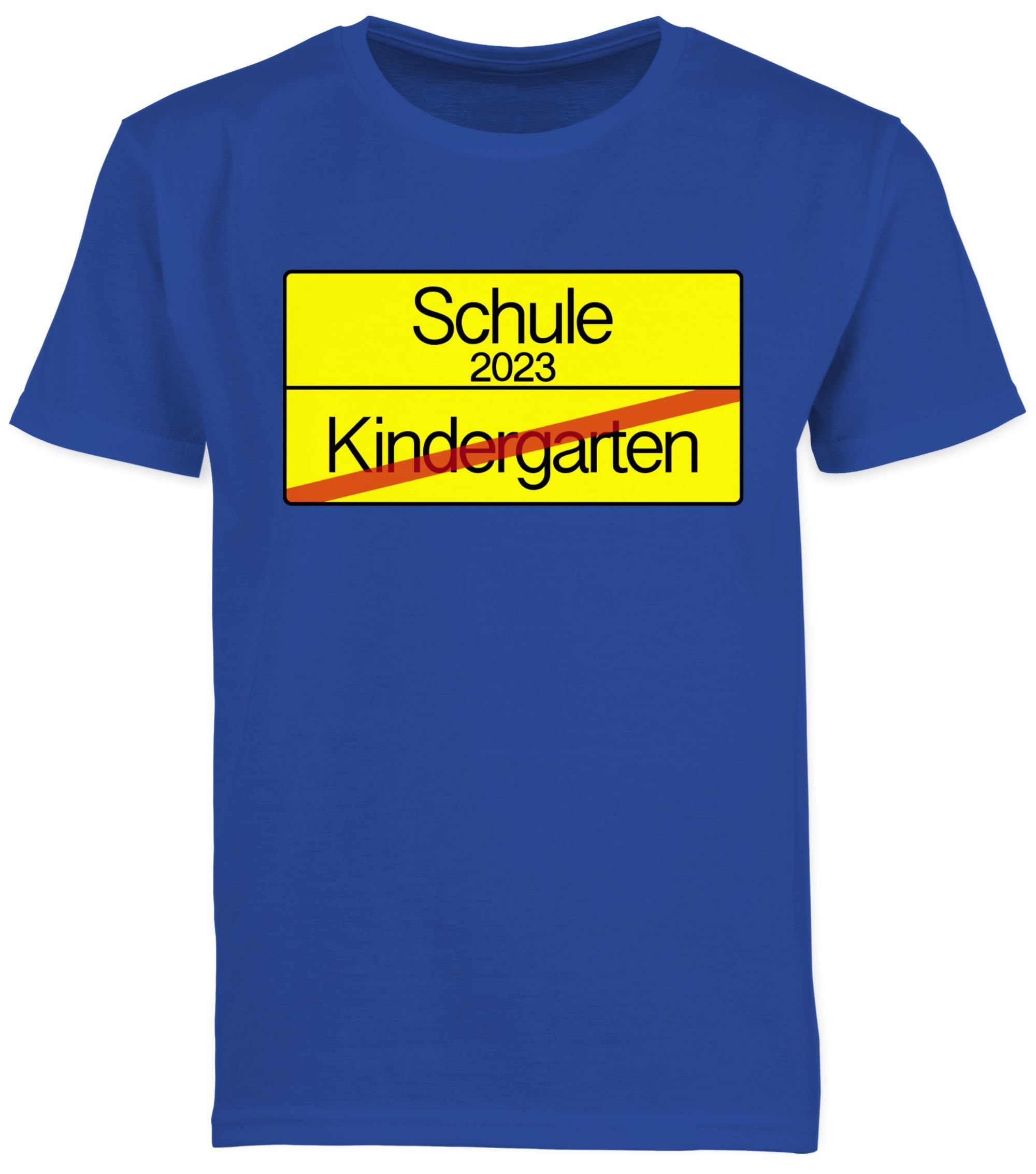 Shirtracer Schulanfang 01 Schule Verkehrsschild Einschulung 2023 Junge Royalblau Kindergarten T-Shirt Ortsschild Geschenke