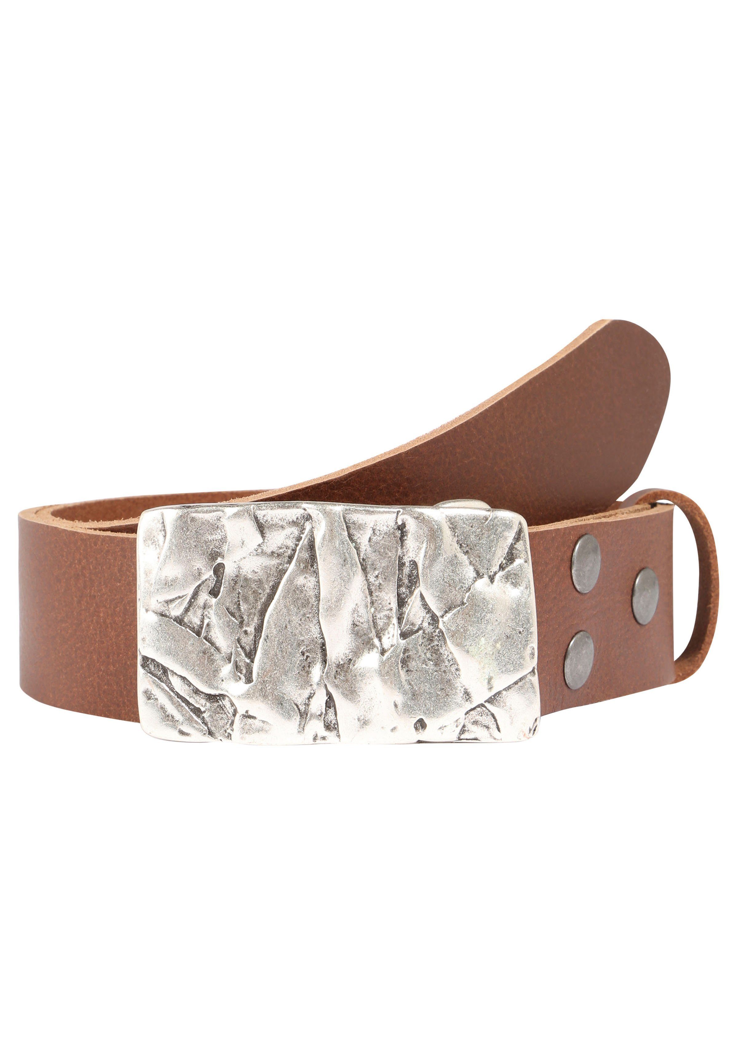 Rettungsring Gürtel Ledergürtel mit austauschbarer Schließe »Felswand Silber«