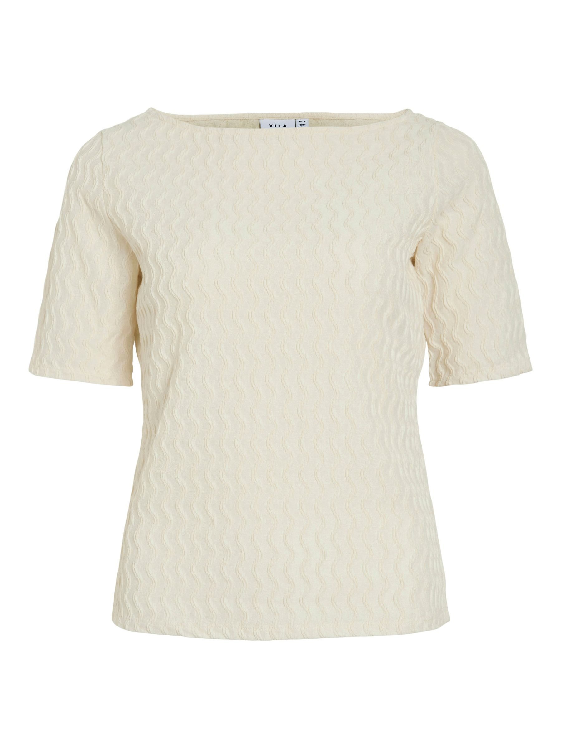 Vila Blusenshirt Kurzarm Struktur Design mit U-Boot Rundhals VIROMILA BOATN günstig online kaufen