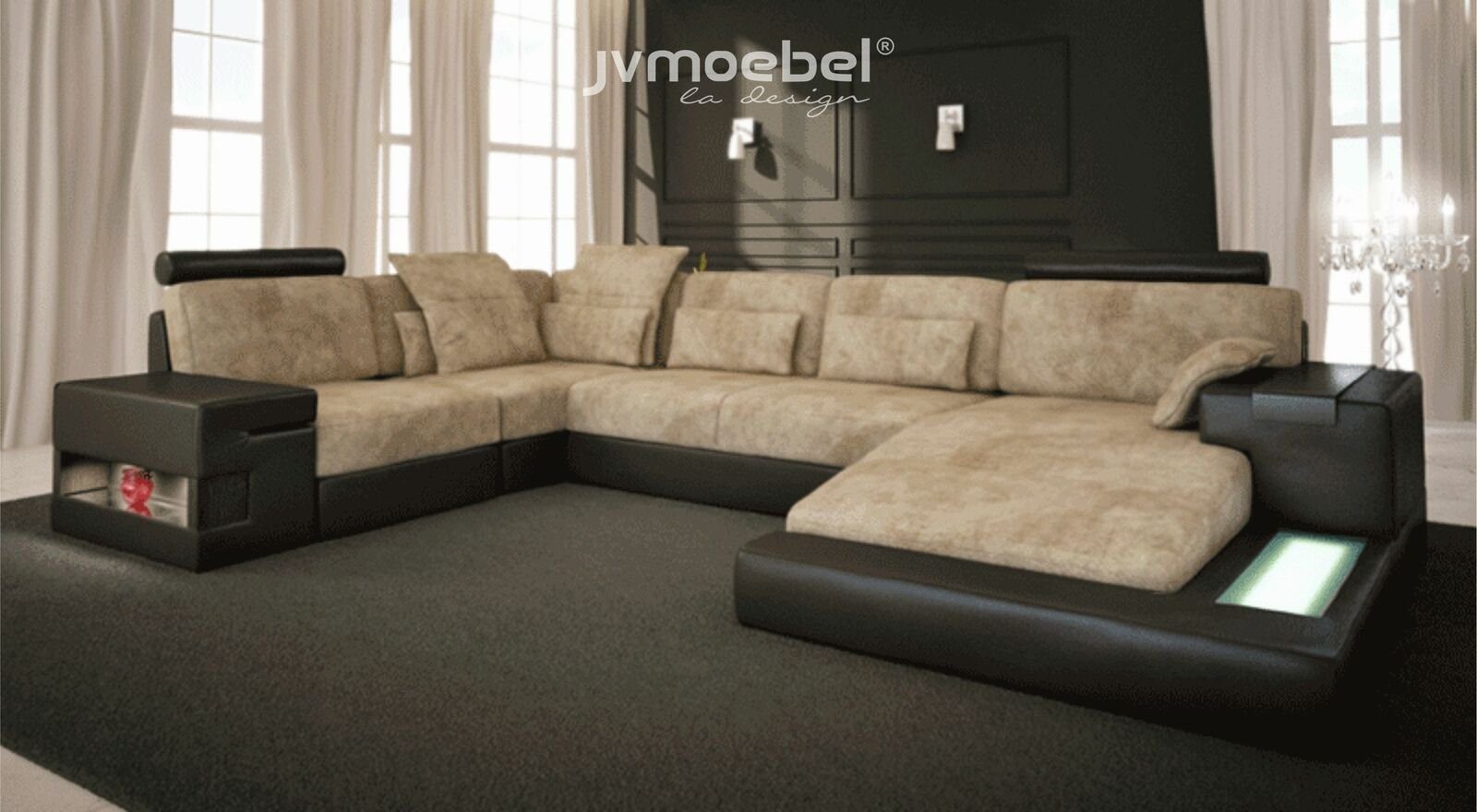 JVmoebel Ecksofa Ecksofa Big Wohnlandschaft Couch Sofa Polster Sitz Leder U Form, Made in Europe