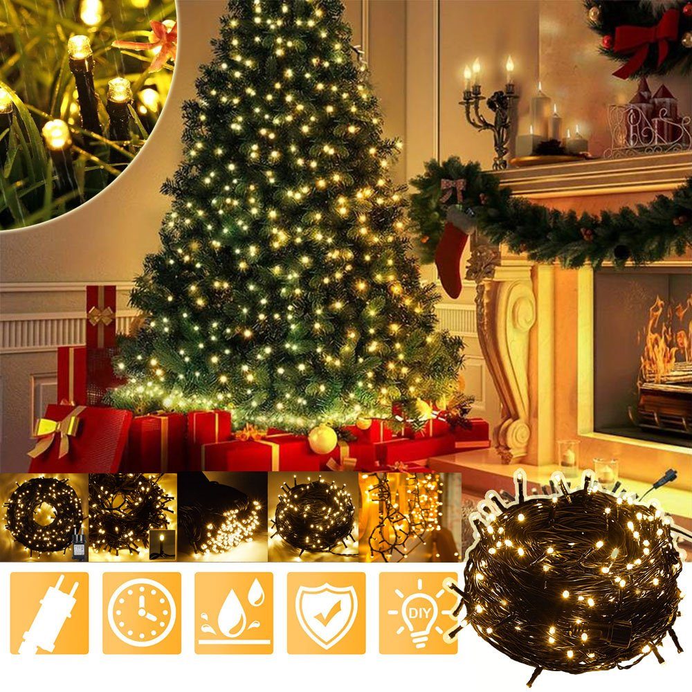 Sunicol LED-Lichterkette Timer LED Weihnachtsbeleuchtung, 8 Außen für Modi Weihnachtsbaum 50/100M Party, Weihnachten, Strom, Hochzeit Innen Deko, Schlafzimmer