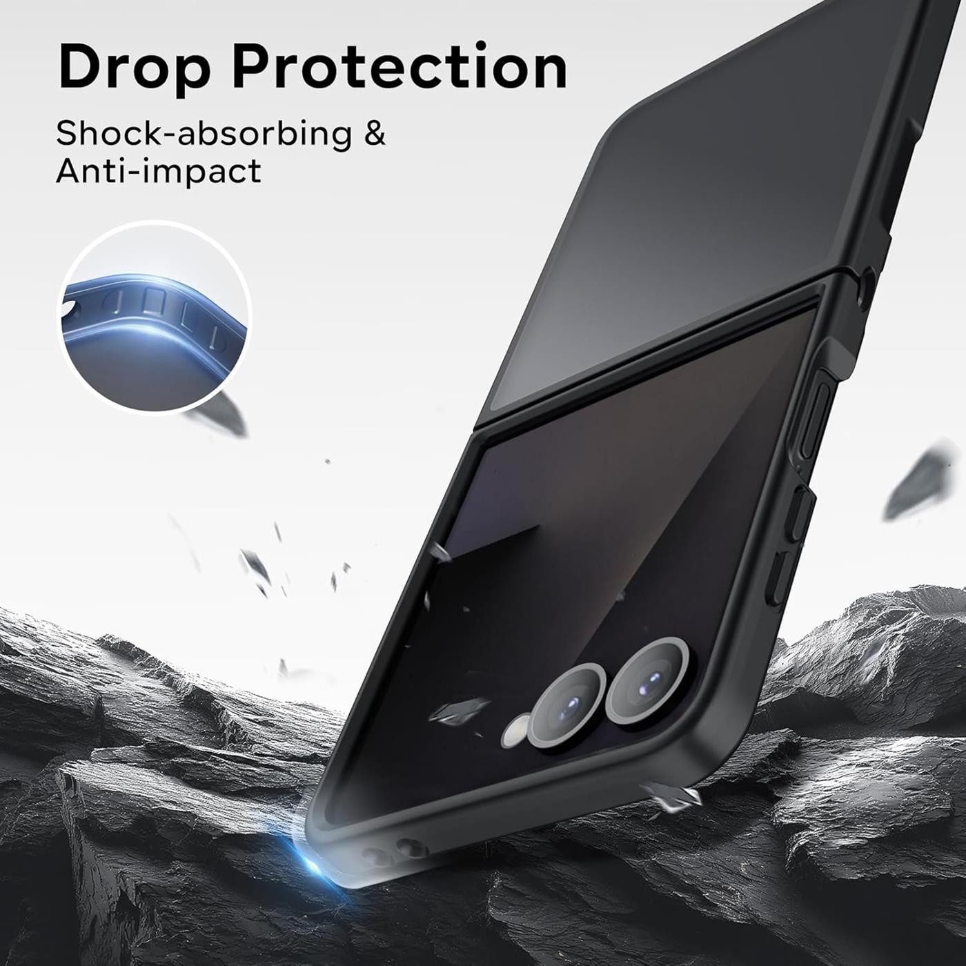 CoolGadget Handyhülle Schwarz als 2in1 Schutz Cover Set für das Samsung Galaxy Z Flip 7 6,9 Zoll / 4,1 Zoll, 2x Glas Display Schutz Folie + 1x Hard Case Hülle f – Bild 5 von 5