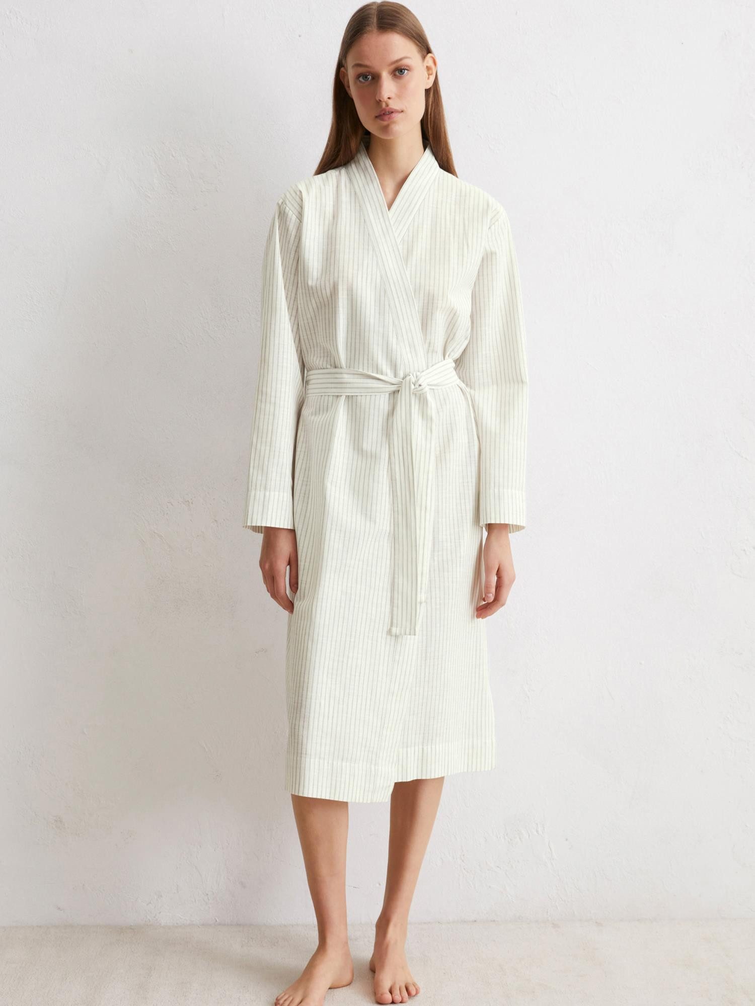 Marc O'Polo Home Kimono Classic fine stripe, Langform, Baumwolle, Kimono-Kragen, Gürtel, aus Bio-Baumwolle mit feinem Streifenmuster