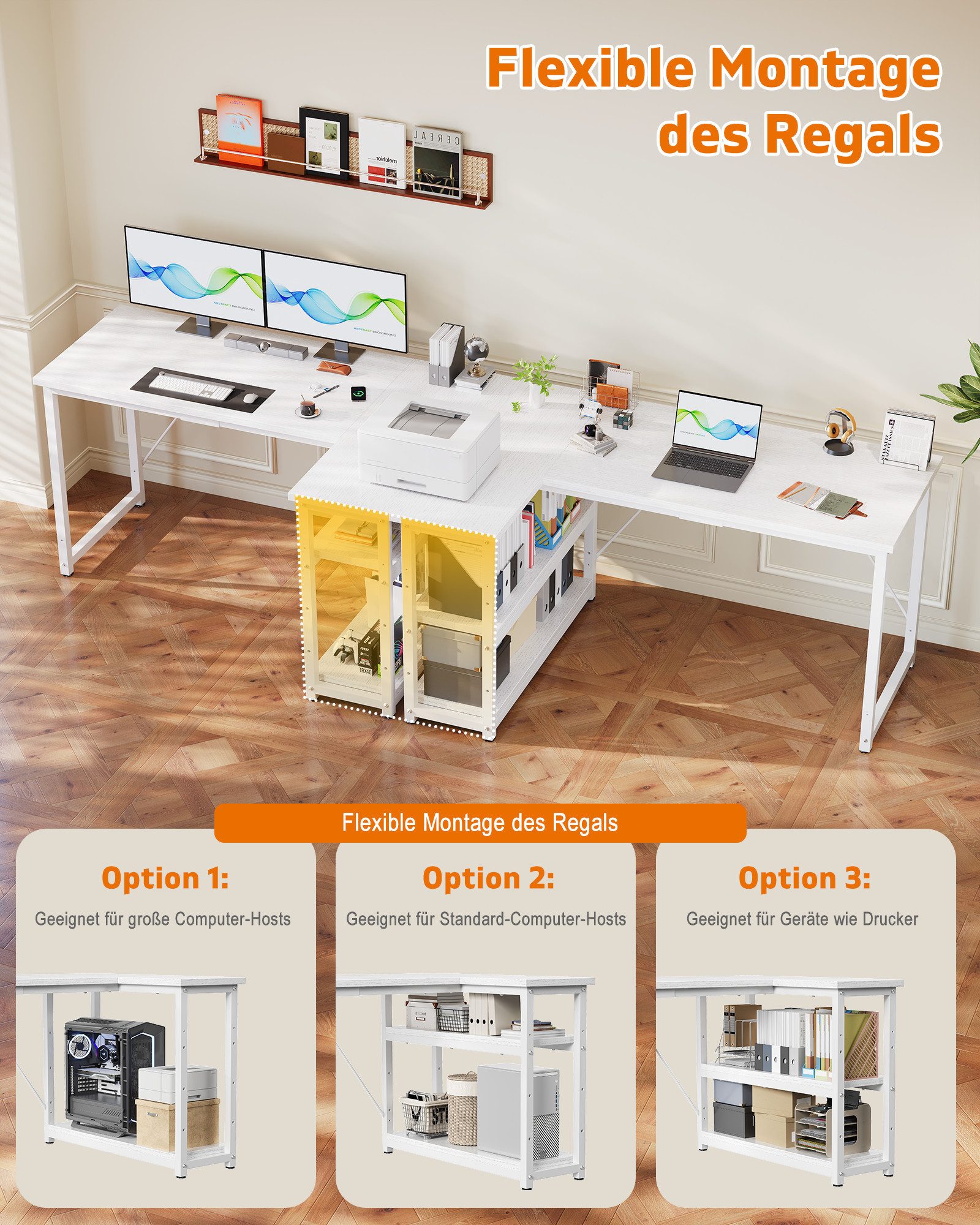 HOMALL Eckschreibtisch 100/120L Form mit Ablagefächern, 2 Tier DIY Lagerregalen Computertisch (L-formiger Schreibtischumit Regal,100/120/140/160cm,Geeignet fur  – Bild 5 von 5