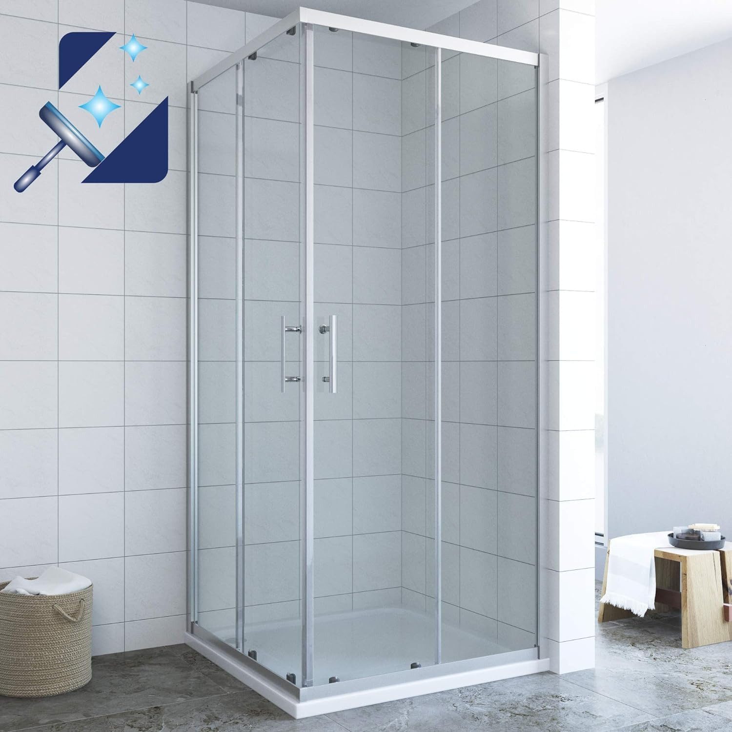 AQUABATOS Eckdusche Duschkabine mit Schiebetüren Eckeinstieg 80x80 90x90 100x100 cm, Nano Beschichtung 6 mm Sicherheitsglas mit variablem Verstellbereich