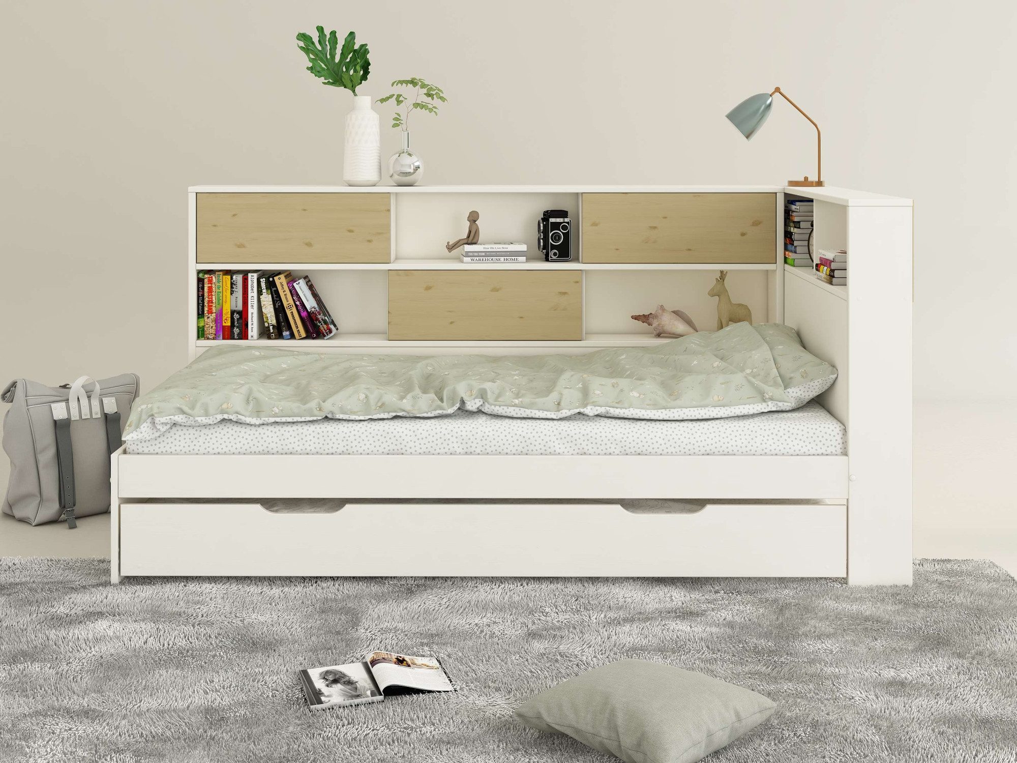 OTTO home Stauraumbett Amance, Kopfteil beidseitig montierbar, stabil und langlebig, Stauraum (Außenmaße B/T/H: 110,2/220,1/106,9 cm), FSC® zertifiziert, inklusive Lattenrost, Made in EU,Massivholz + MDF