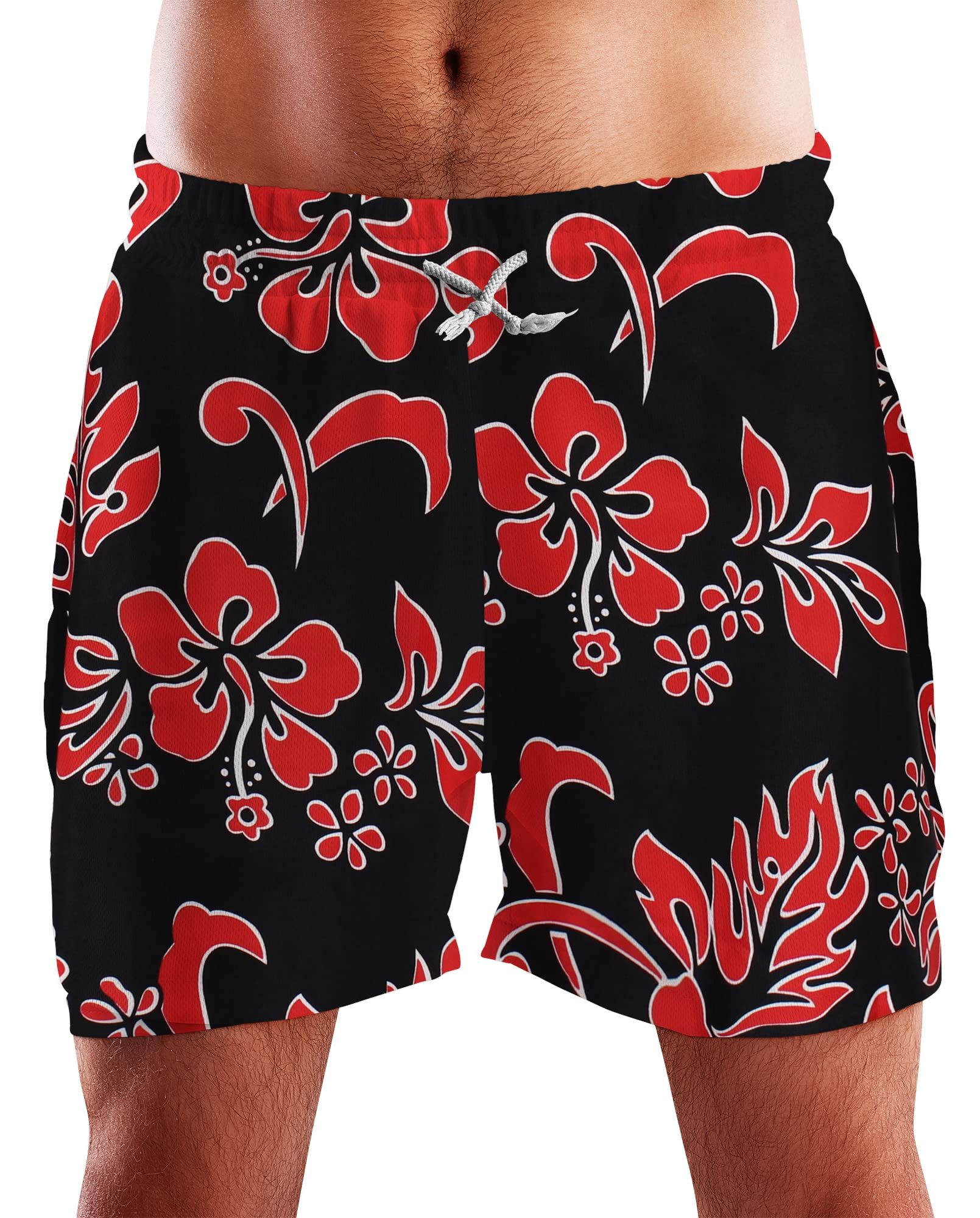 King Kameha Badeshorts Hibiscus Funky Hawaii Bade-Shorts Mesh-Einsatz Verschluss Kordelzug Mit integriertem Mesh-Innenslip für extra Komfort