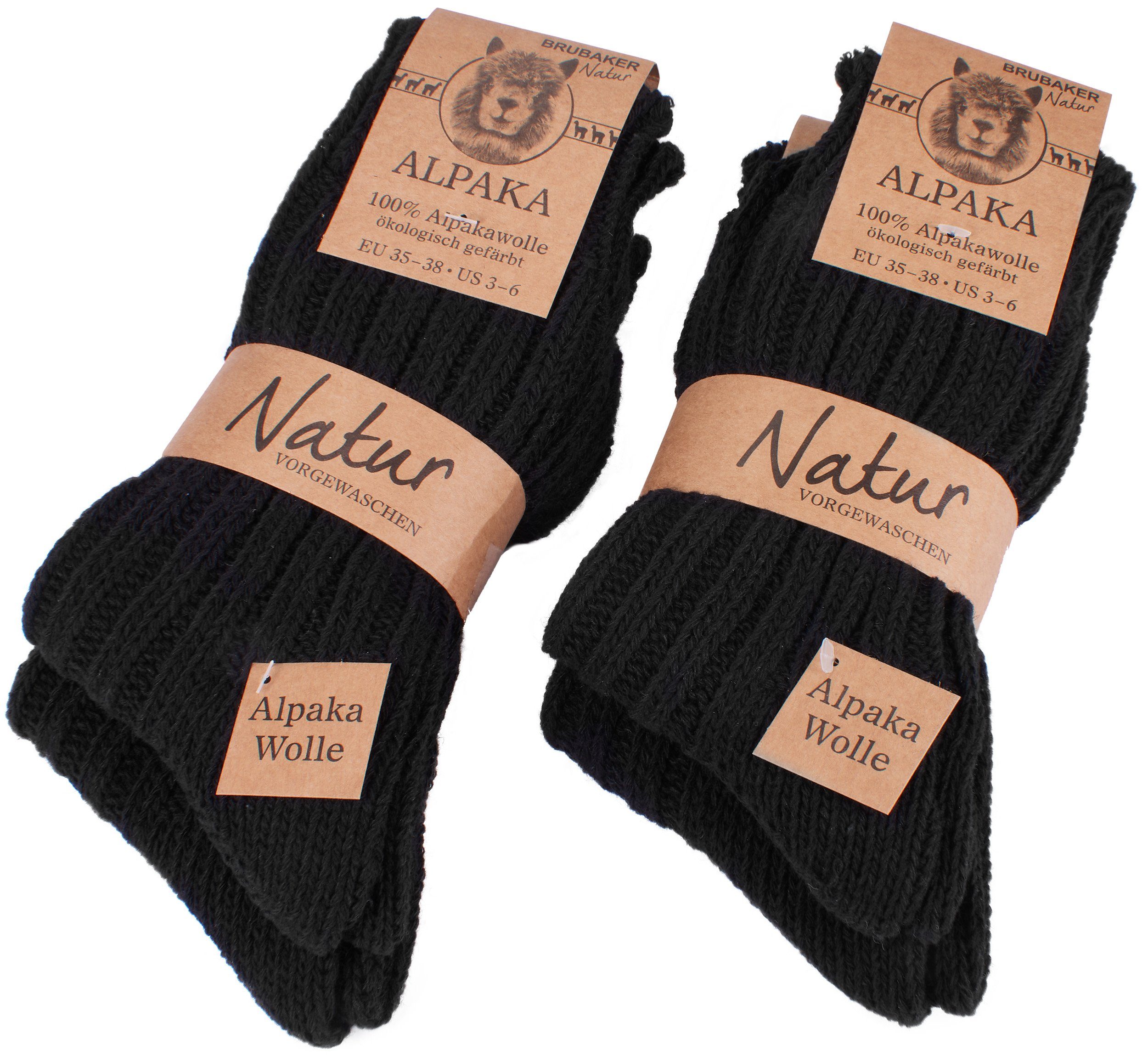 BRUBAKER Kuschelsocken warme dicke Alpaka Socken (4-Paar, 100% Alpakawolle)  Wintersocken für Damen und Herren