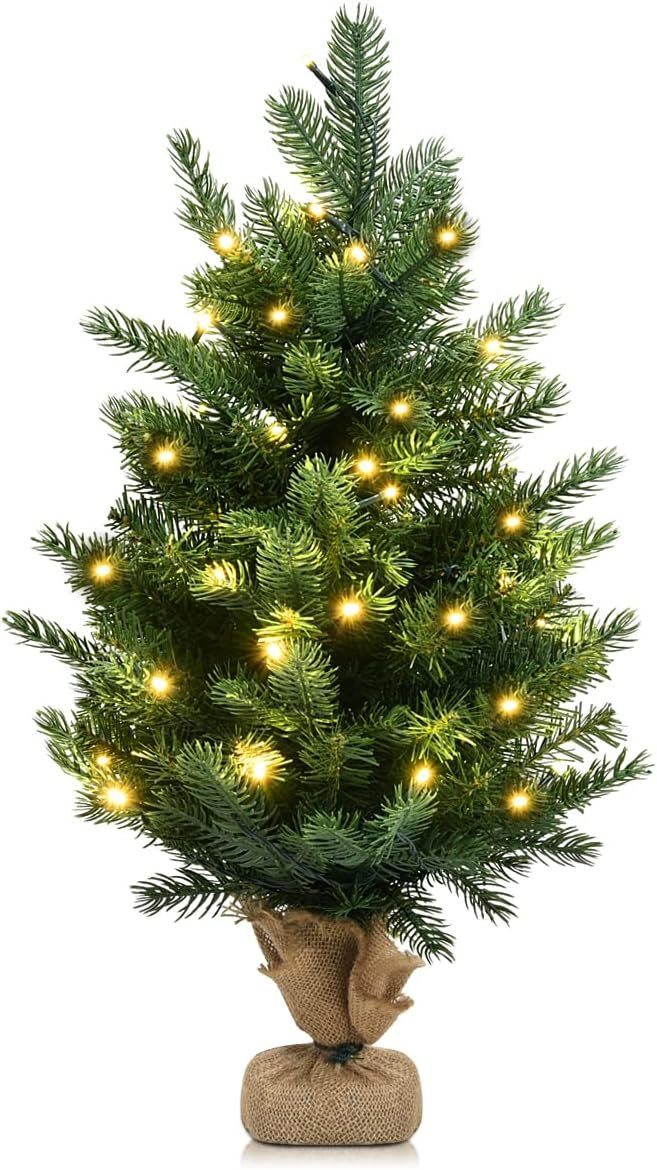 KOMFOTTEU Künstlicher Weihnachtsbaum Mini, mit Beleuchtung & Timer