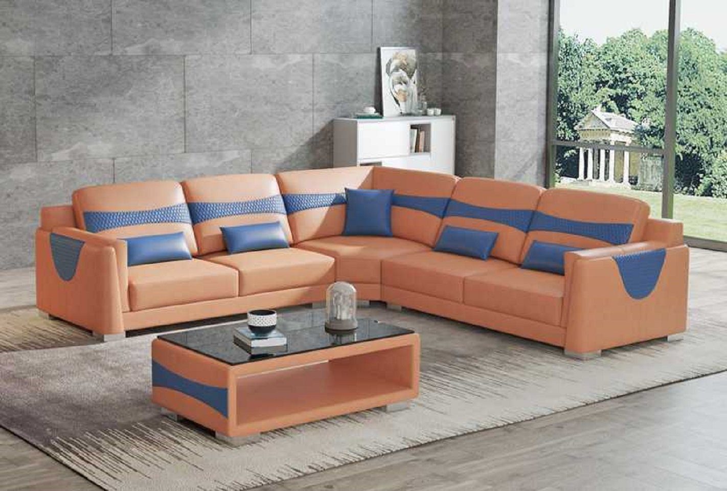 JVmoebel Ecksofa Design Eckgarnitur Ledersofa Ecksofa L Form Couch Kunstleder Sofa, 3 Teile, Made in Europe Braun