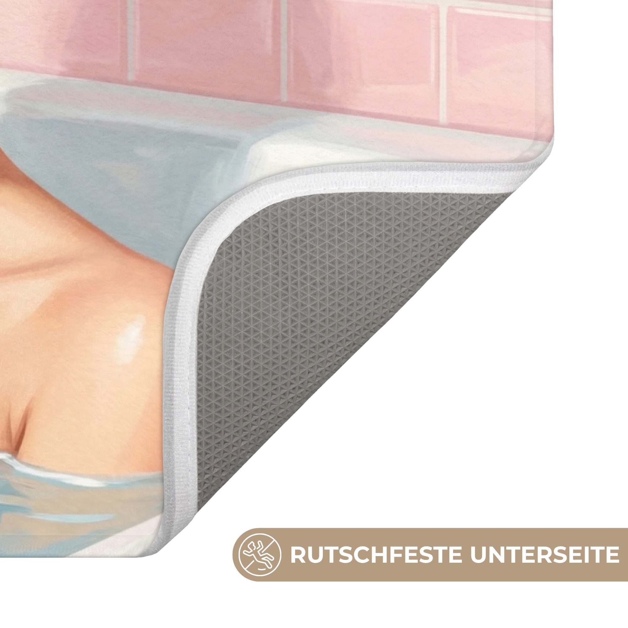 OnlyWow Badematte Badezimmer - Ente - Blau, Höhe 10 mm, Polyester, Rechteckig, Badezimmerteppich, Badteppich, Rutschfest, Badvorleger, Waschbar – Bild 3 von 5