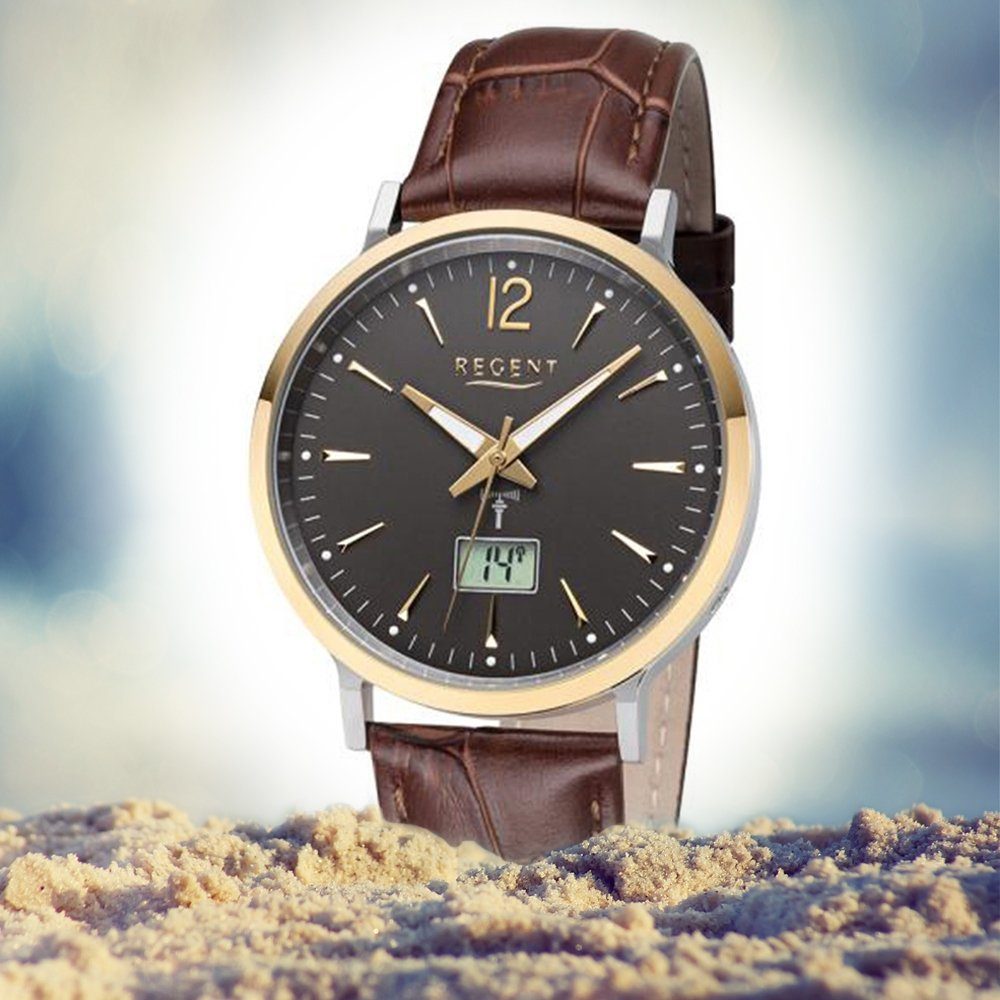 Regent Funkuhr Regent Herren Uhr FR-244 Leder Funkwerk, (Funkuhr), Herren Funkuhr rund, groß (ca. 40mm), Lederarmband