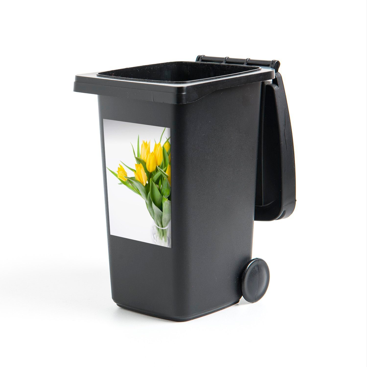 Wandsticker Abfalbehälter in Sticker, Mülleimer-aufkleber, Container, Vase St), Gelbe (1 einer MuchoWow Tulpen Mülltonne,