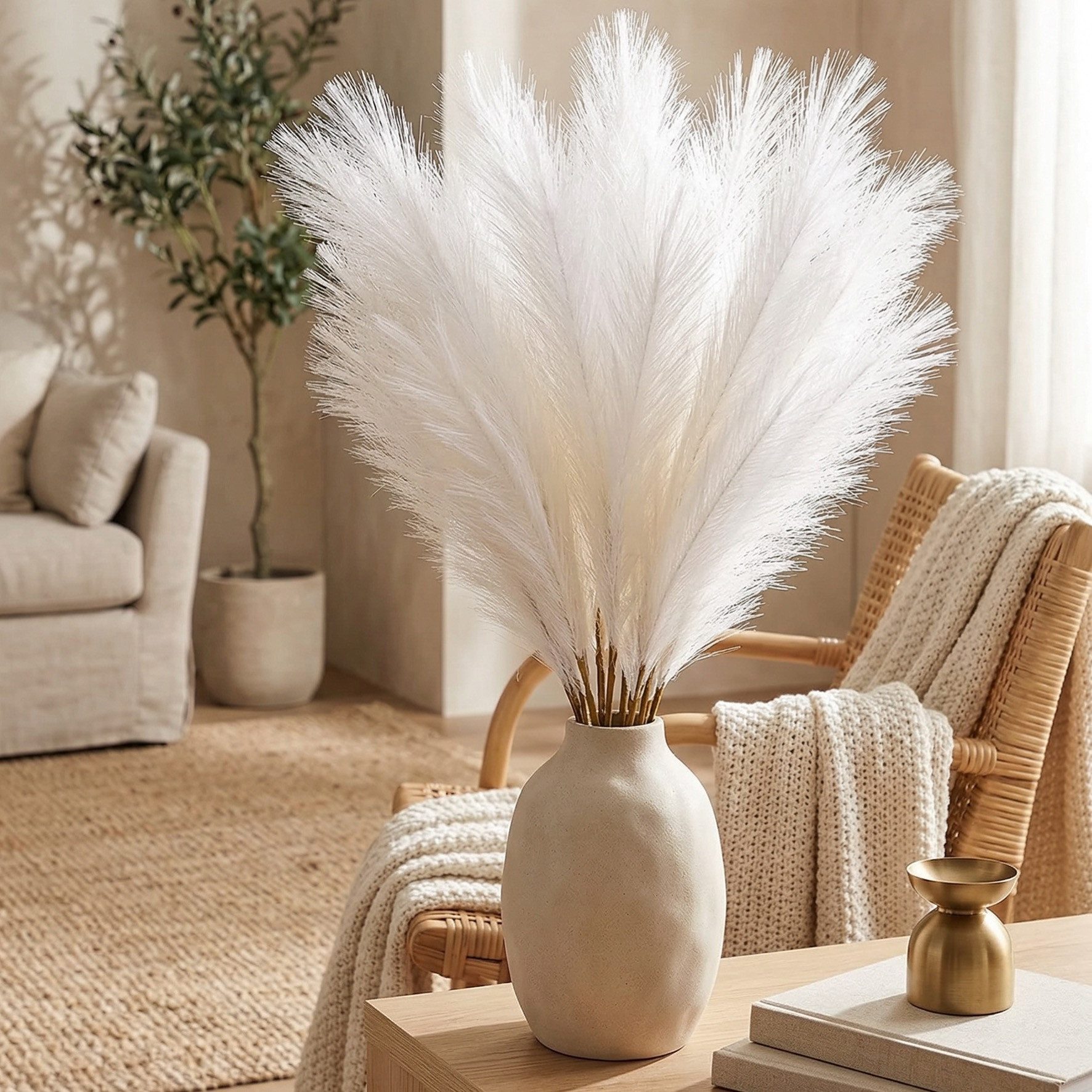 Kunstblume Künstliches Pampasgras 30 Stück Set Deko – Kunstpflanze flauschig Boho Pampasgras, Fanci Home, für Wohnzimmer Schlafzimmer, langlebig pflegeleicht