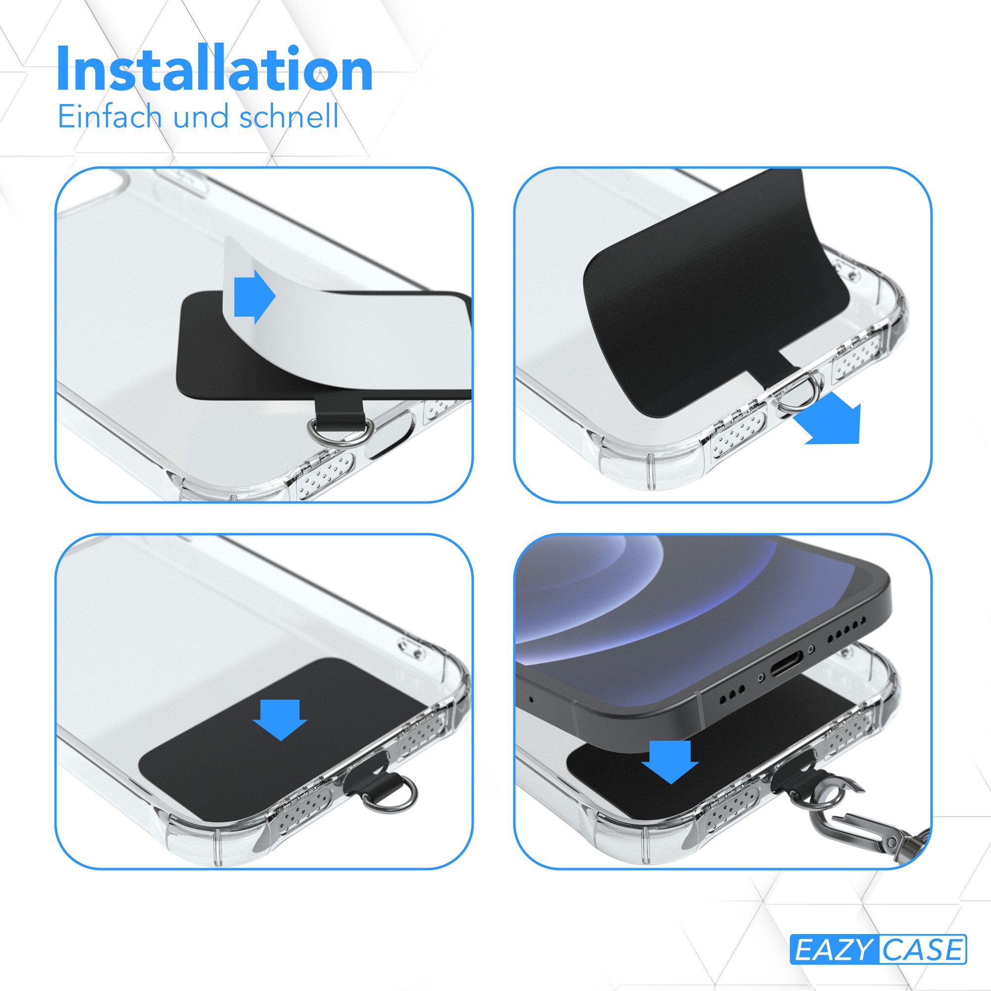 EAZY CASE Handykette Universal Handykette mit Breitband, Kette zum Umhängen Pad mit Kordel Uni Smartphonekette Breit Schwarz