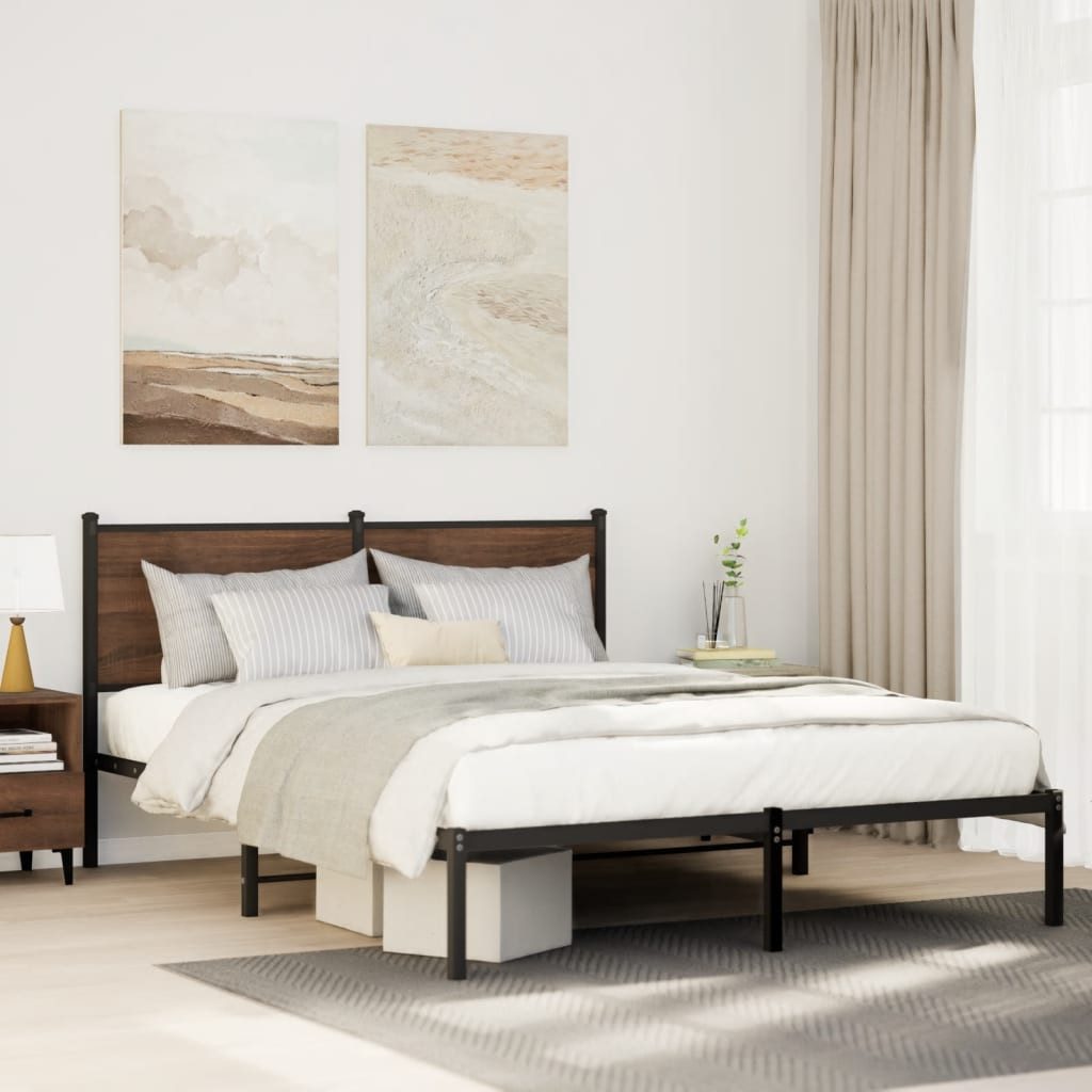 vidaXL Bett, Metallbett ohne Matratze Braun Eichen-Optik 140x200 cm günstig online kaufen