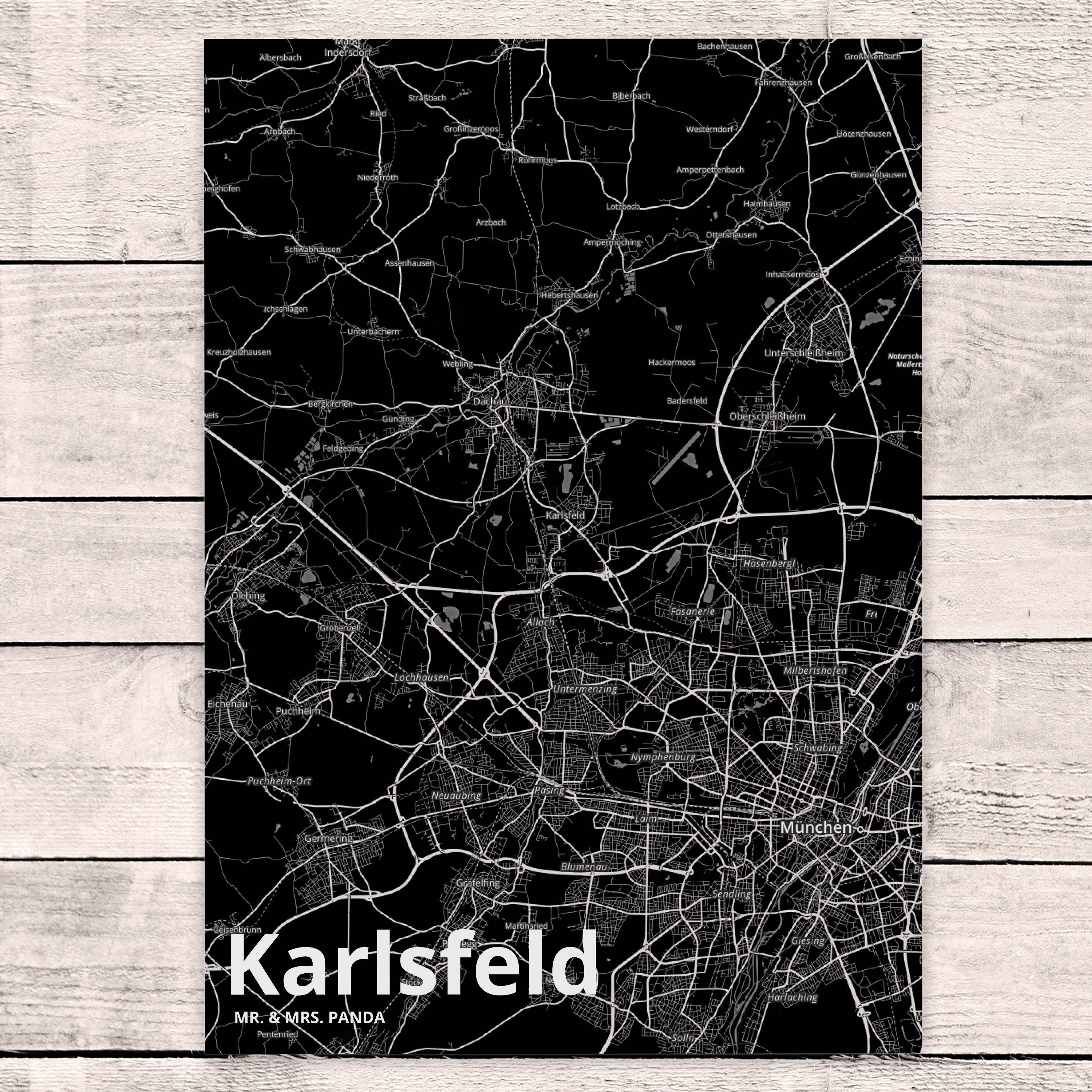 Mr. & Mrs. Panda - Map Landkarte Karte Dorf Sta Stadt Karlsfeld Geschenk, Postkarte Dankeskarte