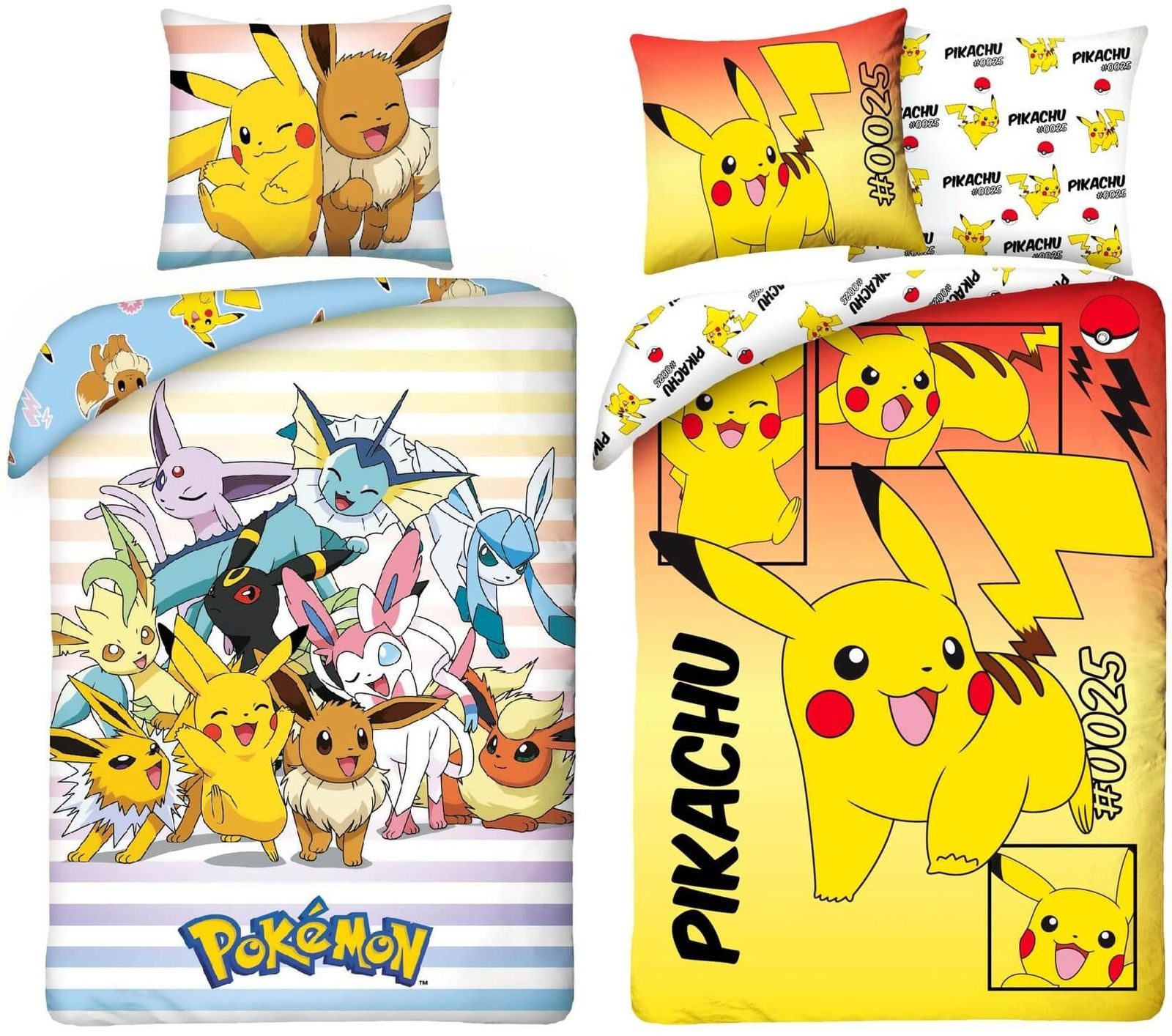 Bettwäsche Pokemon Pikachu - 2 x Bettwäsche-Set mit Wendemotiv, 135x200 & 80x80