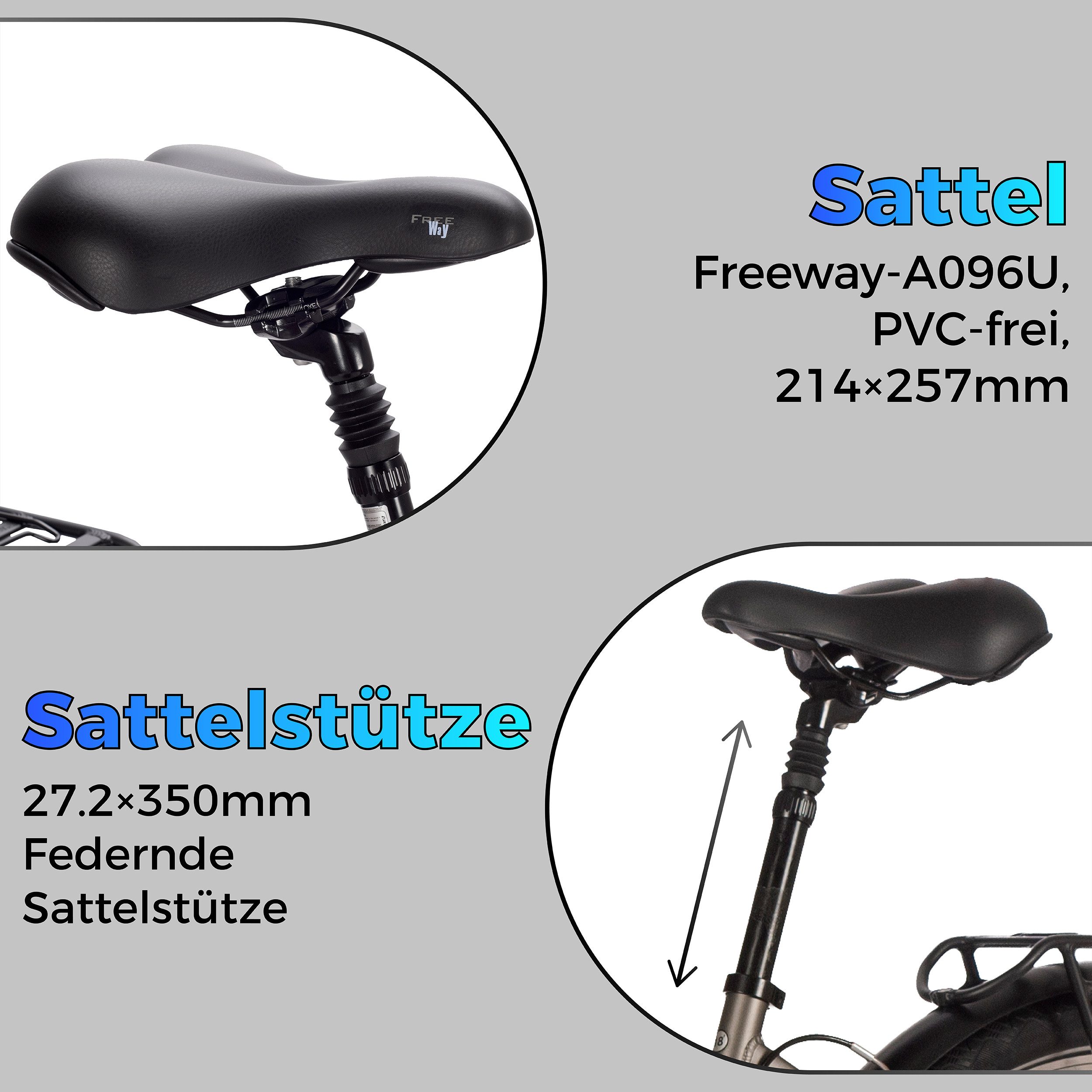 SAXXX E-Bike Cityrad 28'' für Damen Herren, Classic, 418Wh, 100km, Federsattelstütze, 7 Gang SHIMANO NEXUS Schaltwerk, Nabenschaltung, Frontmotor, 418 Wh, (V-Bremse, Lockout-Federgabel, 5 Stufen), Pedelec, E-Citybike mit Tiefeinstieg, RH: 45 cm, bis 130kg
