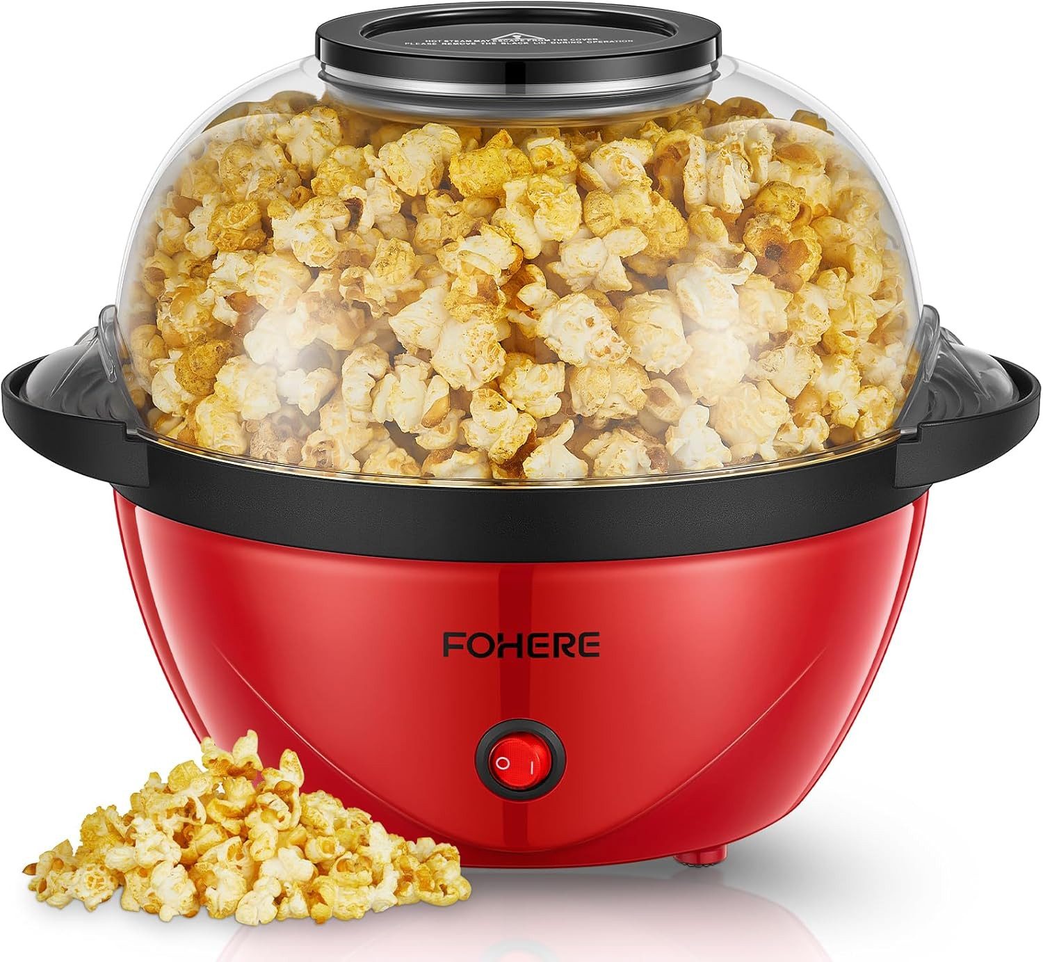 FOHERE Popcornmaschine 3.5L Popcornmaschine, 450W Elektrische Rühr Popcorn Maschine, mit 2 Messbecher, rot