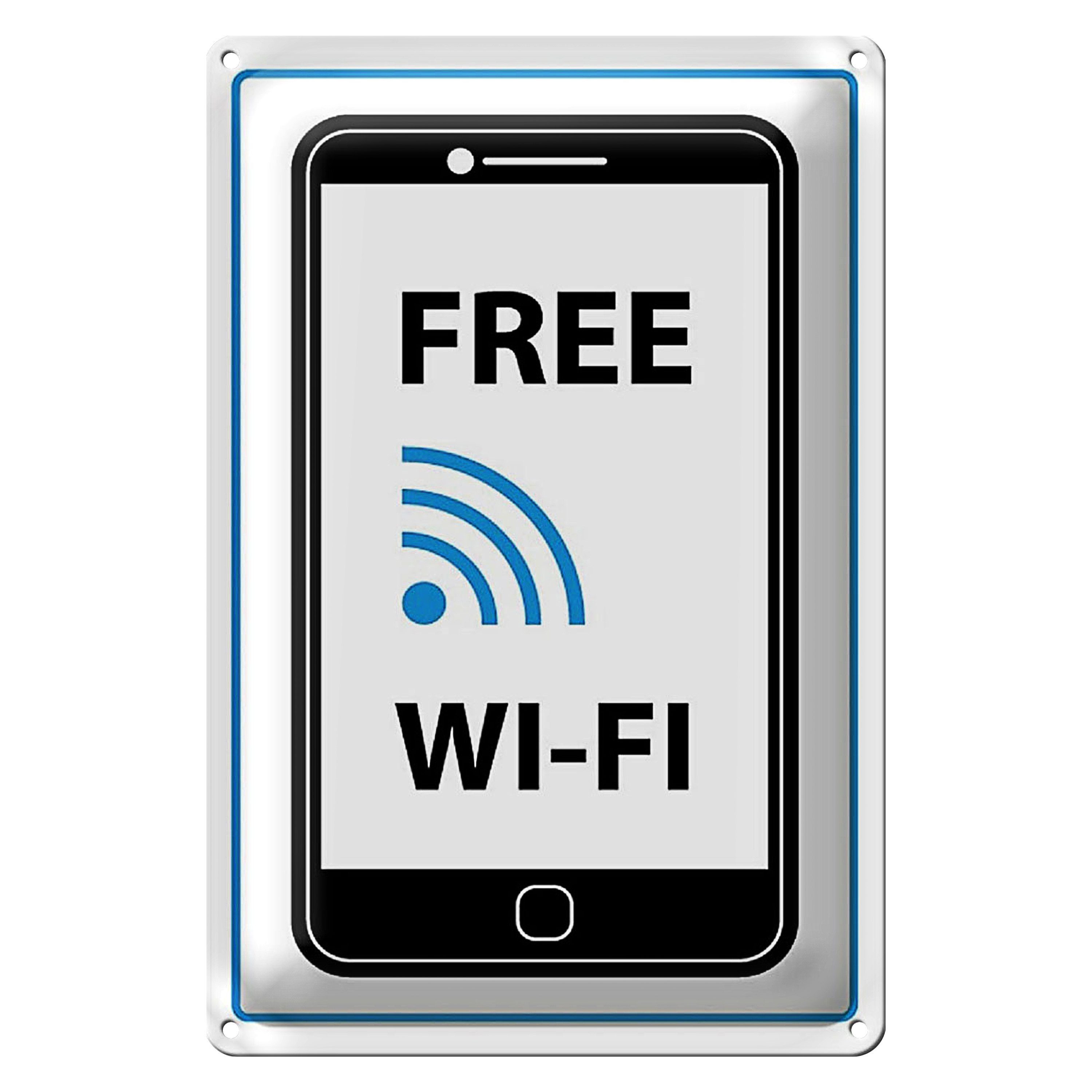 Roomando Metallschild Hinweis 12x18cm Free WI-FI (Handy)
