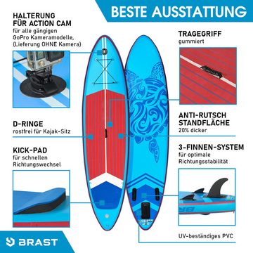 BRAST SUP-Board SUPER Set, Aufblasbares Stand up Paddle, 320x81x15cm, extra Zubehör, 5 Jahre Garantie, inkl. Fußschleife Paddel Rucksack Pumpe