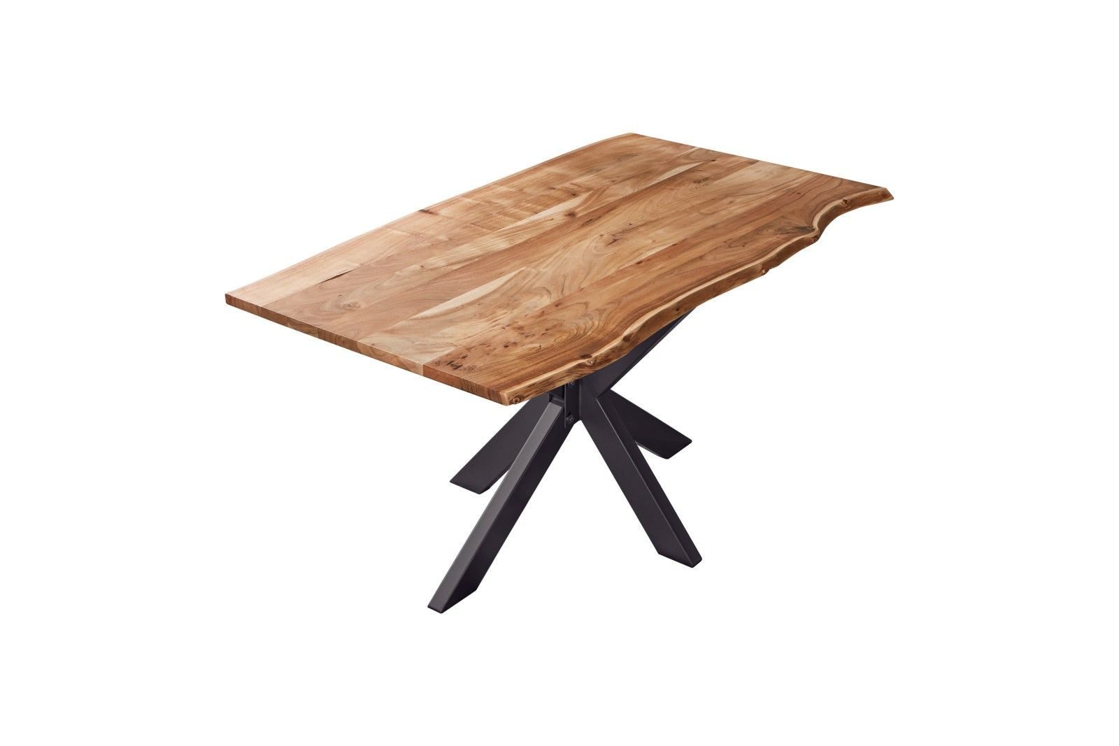 SAM® Baumkantentisch Stil, massives Akazienholz, Baumkante, Metallgestell Spider-Form schwarz