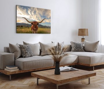 Sinus Art Leinwandbild 120x80cm Wandbild auf Leinwand Texas Longhorn Stier Bulle Tierfotograf, (1 St)